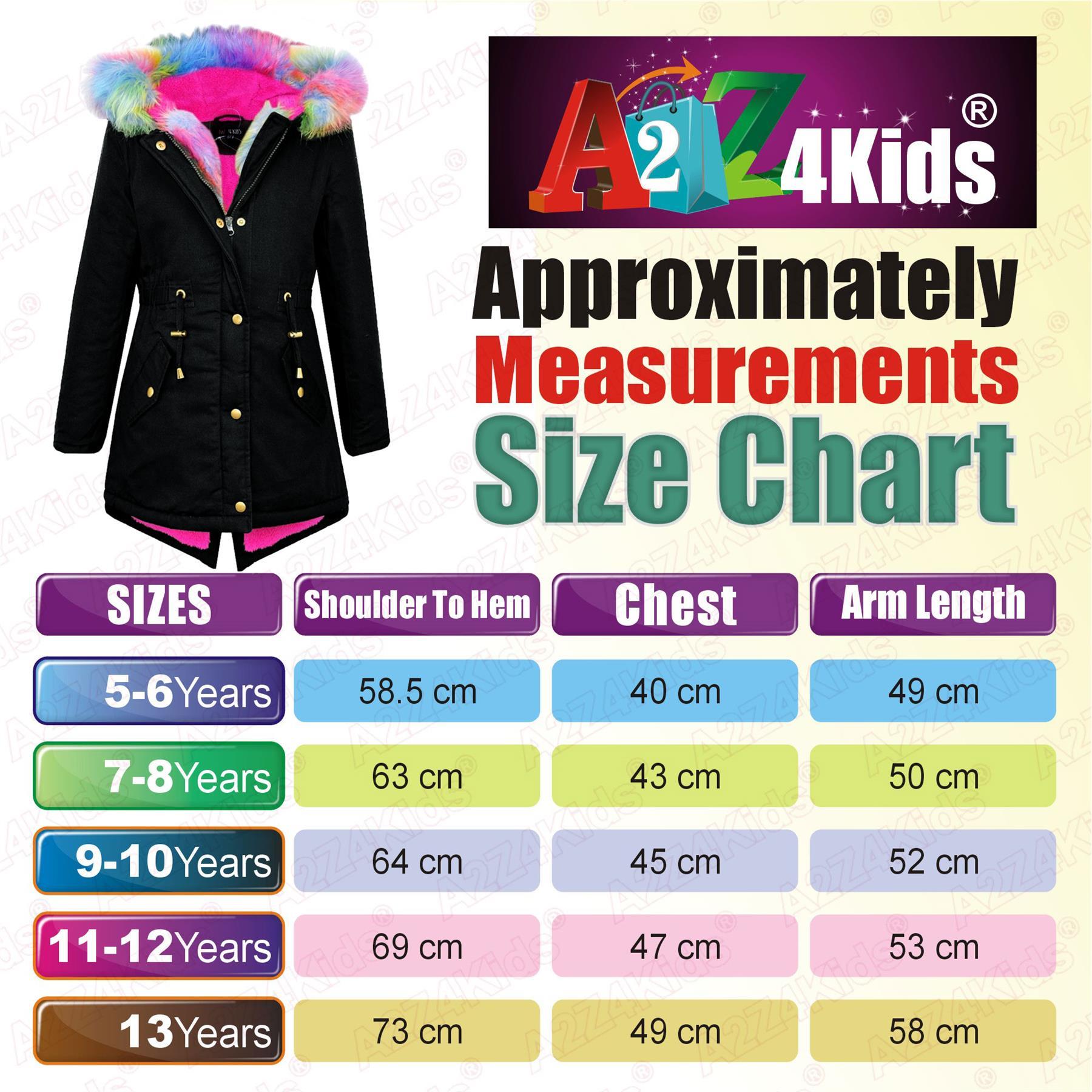 Kids Girls Rainbow Faux Fur Black Hooded Parka School Jackets Outwear Coats 5-13 - Picture 5 of 6
