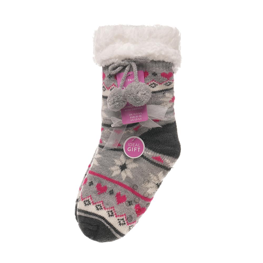 Kids Girls' Fluffy Sherpa Fleece Lining Christmas Socks with Non Slip Gripper - Picture 7 of 8