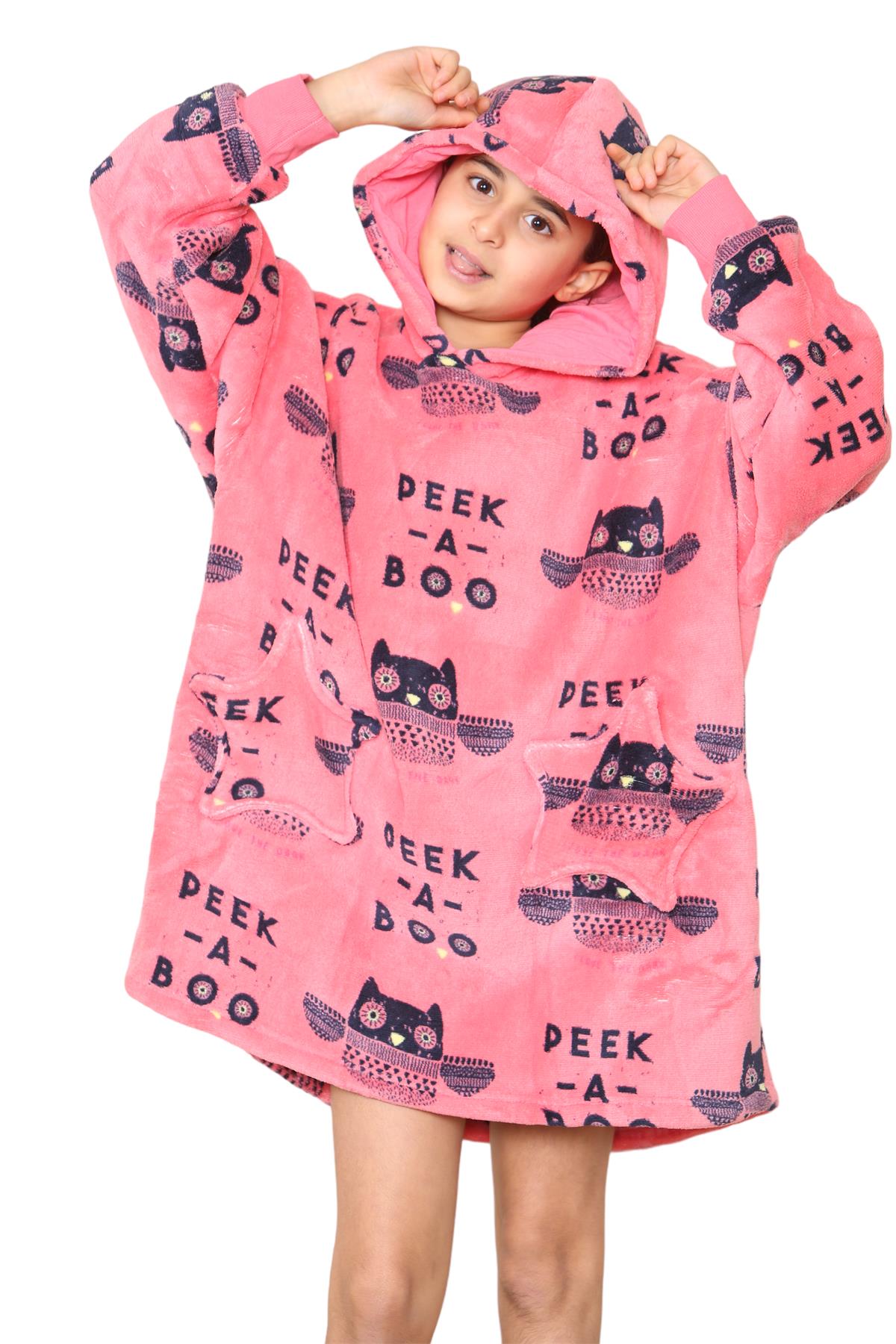 Kids Girls Boys Oversized Hoodie Animal Snuggle Blanket Super Soft Warm Fleece - Picture 23 of 47