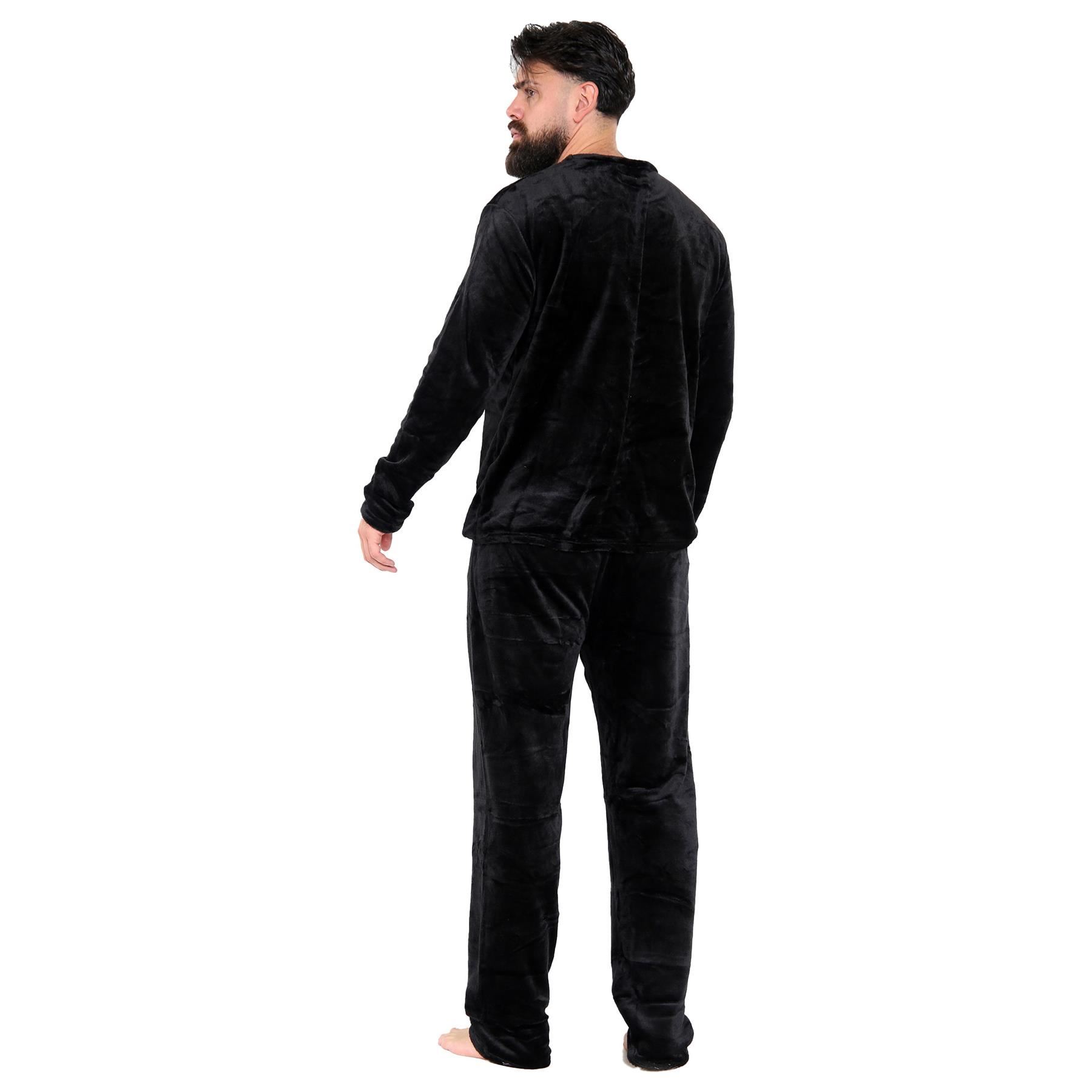 Mens Pyjamas Soft Warm Fleece Adults Crew Neck Pyjamas 2 Piece Gift Set For Mens - Picture 6 of 25
