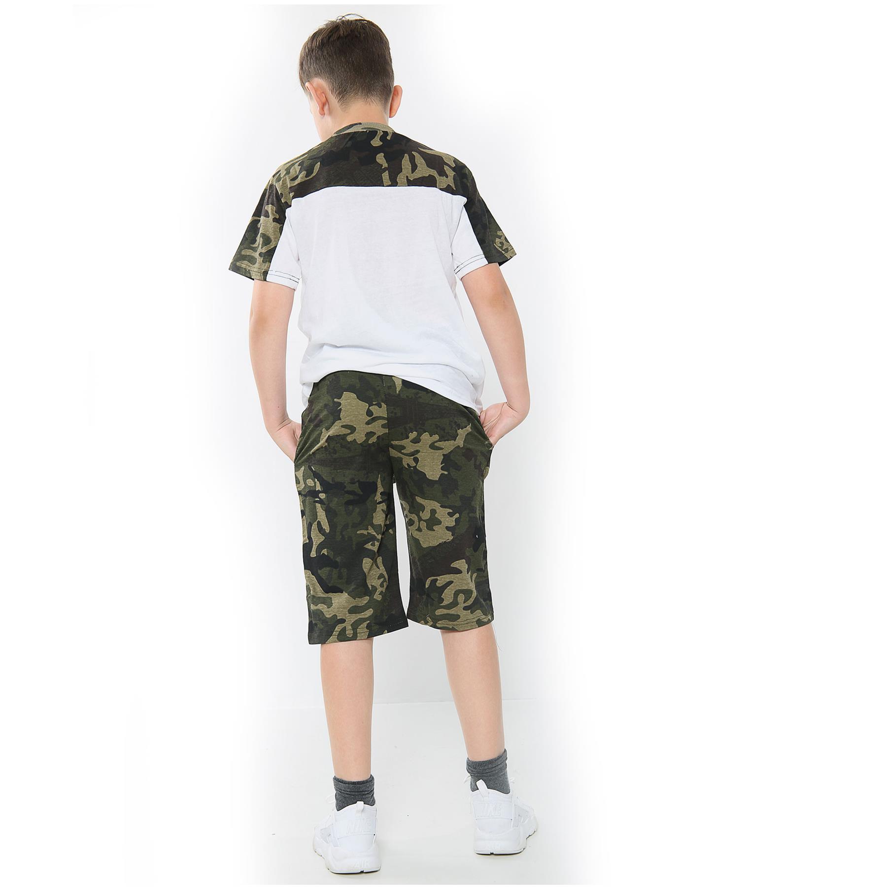A2Z 4 Kids Two-Tone Camo Charcoal Top & Shorts Set – Summer Outfit For Girls & Boys, Ages 5-13, 100% Cotton