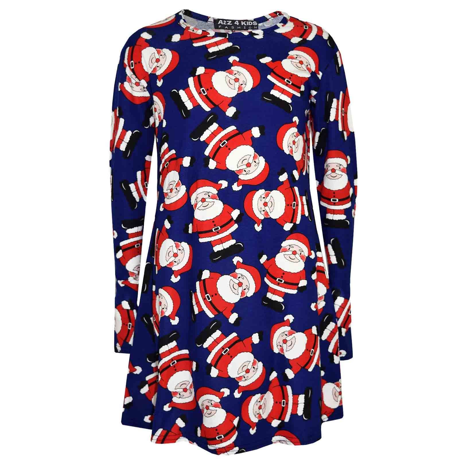 A2Z 4 Kids Girls Christmas Santa Xmas Legging Swing Dress Children Age 1-13 Yrs - Picture 10 of 38