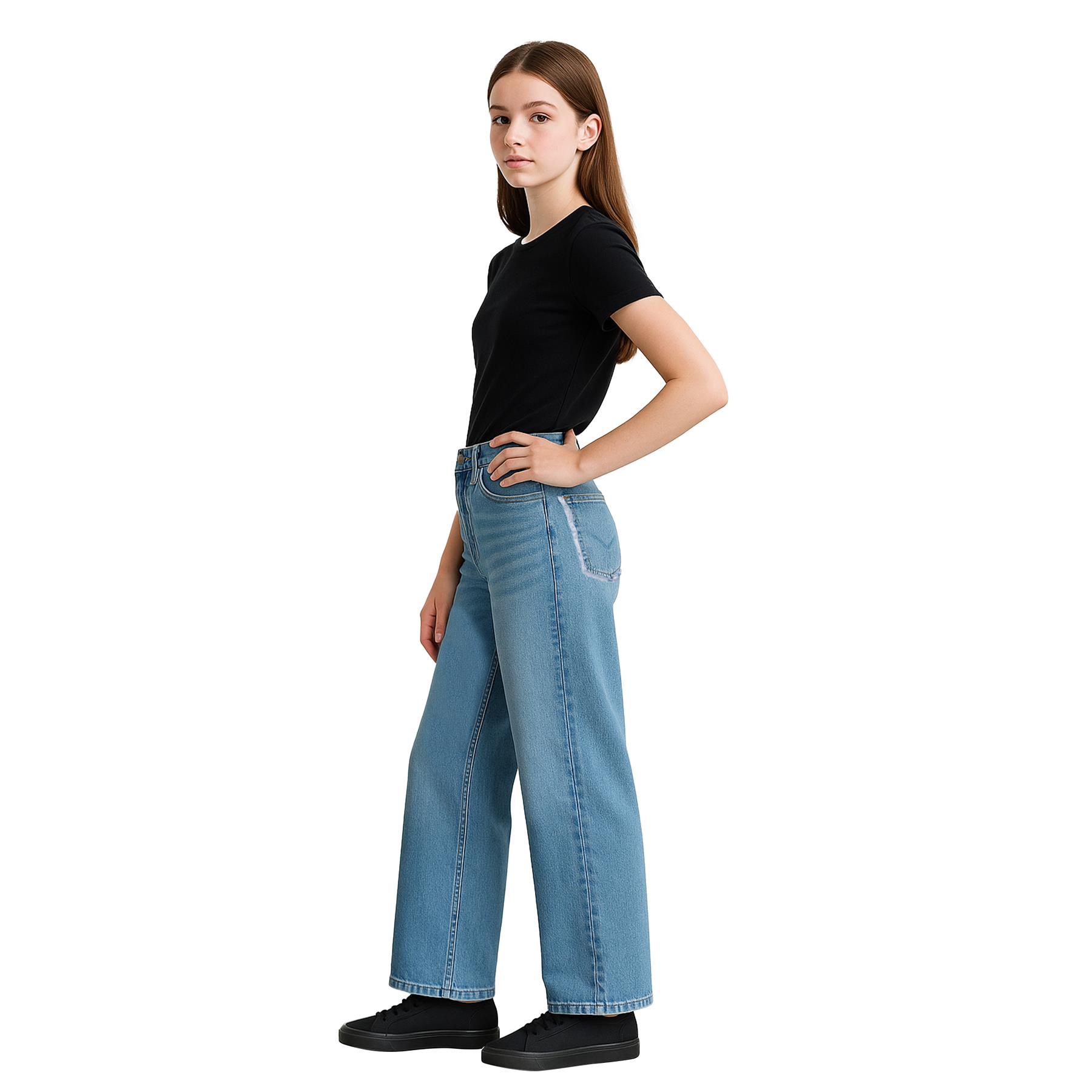 Kids Girls Relaxed Baggy Palazzo Jeans For Teens Flare Stretchy Denim Jeans - Picture 14 of 23