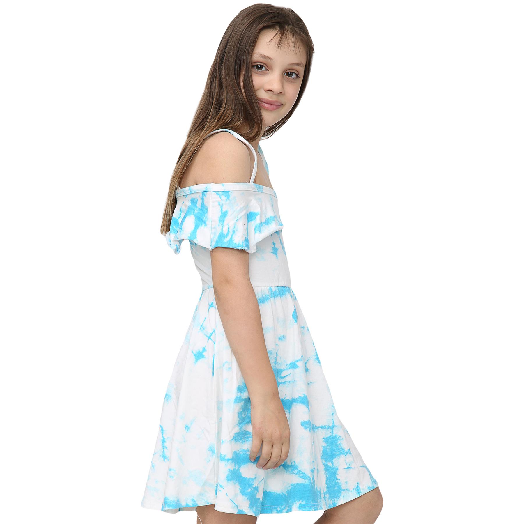 Kids Girls Skater Dress Tie Dye Print Summer Party Off Shoulder Dress 5-13 Years - Picture 15 of 47