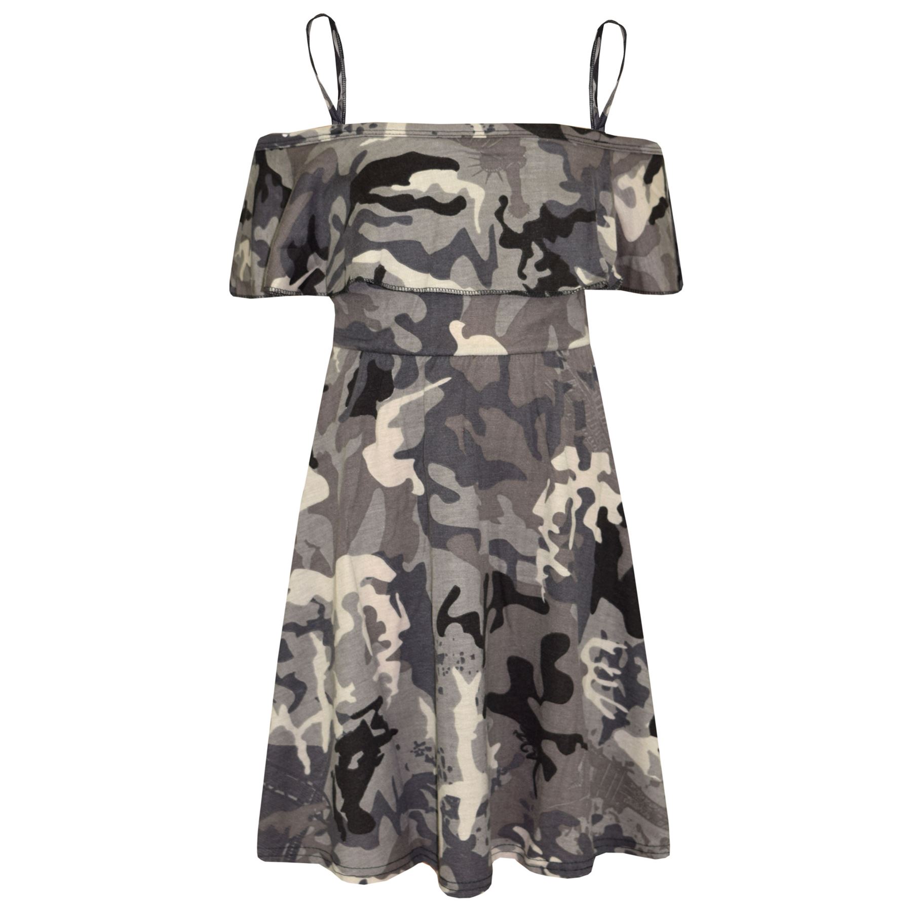Girls Skater Dress Kids Plain Color Summer Party Off Shoulder Dresses 7-13 Yr - Picture 12 of 111