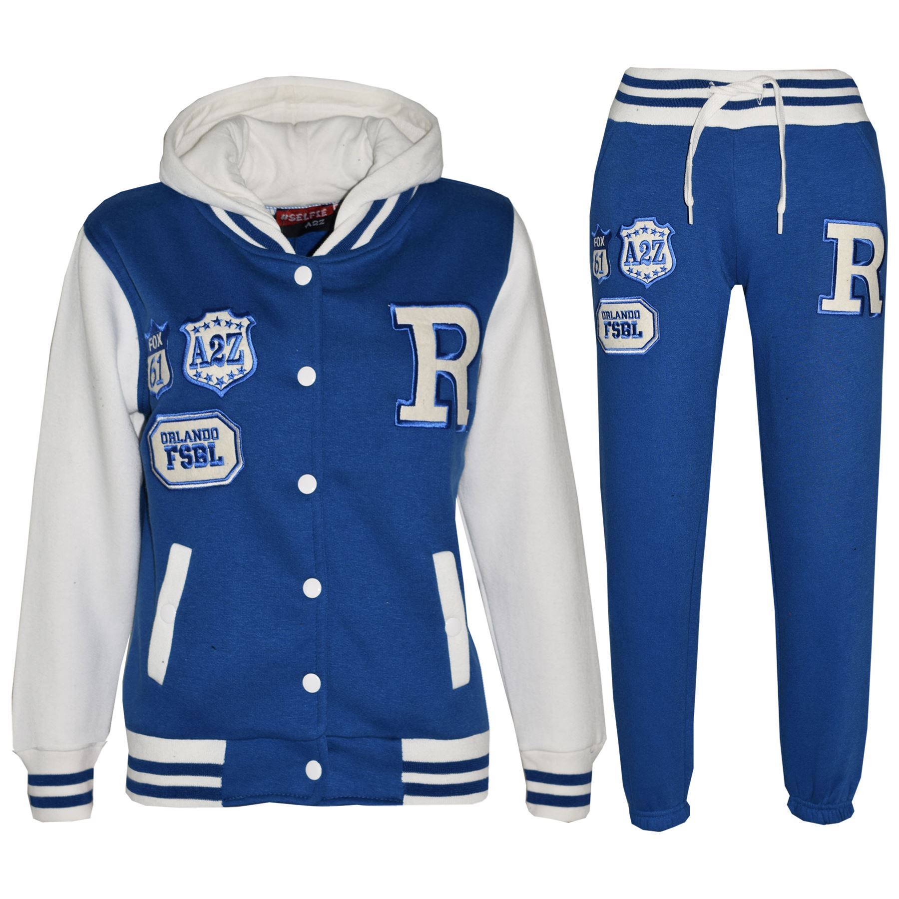 Kids Baseball Tracksuit Hooded Jacket With Joggers R Fashion FOX Varsity Style - Picture 49 of 55