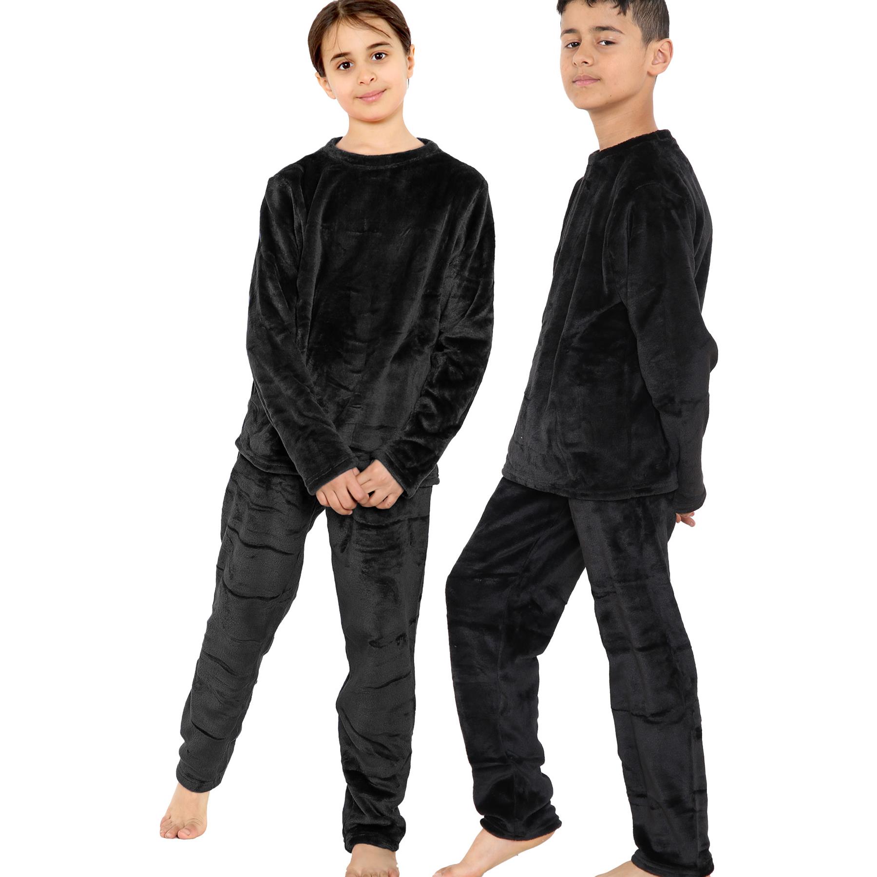 Kids Childrens Warm Fleece Pyjamas For Boys & Girls Sleepover 2 Piece Gift Set - Picture 3 of 32