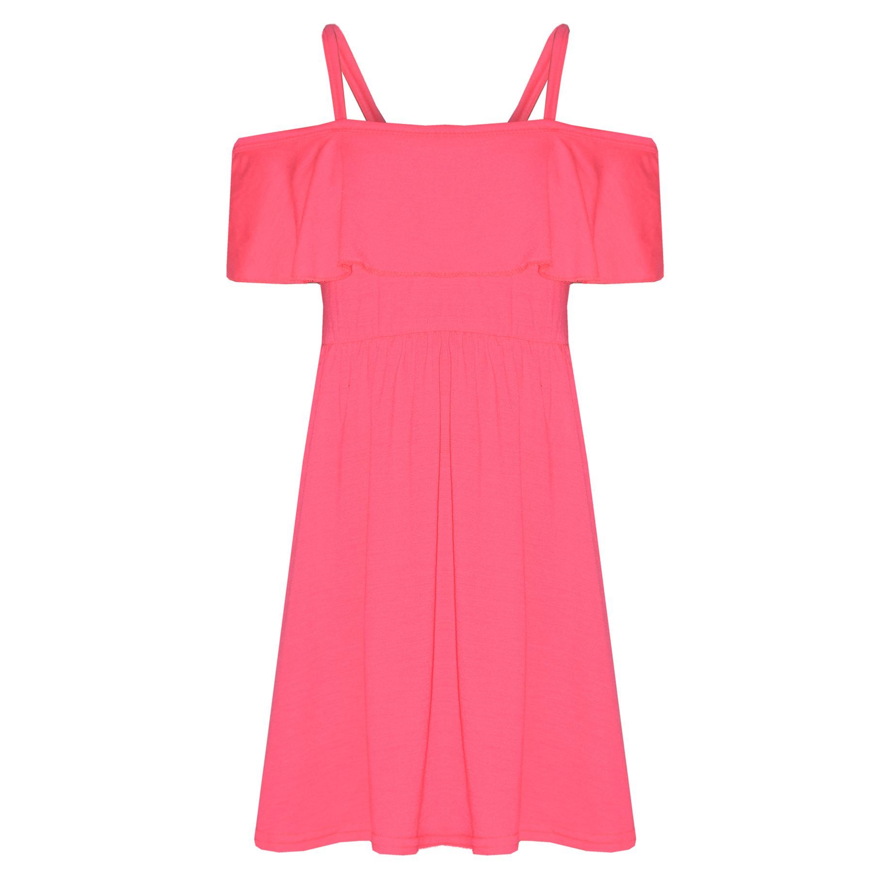 Girls Skater Dress Kids Plain Color Summer Party Off Shoulder Dresses 7-13 Yr - Picture 44 of 111