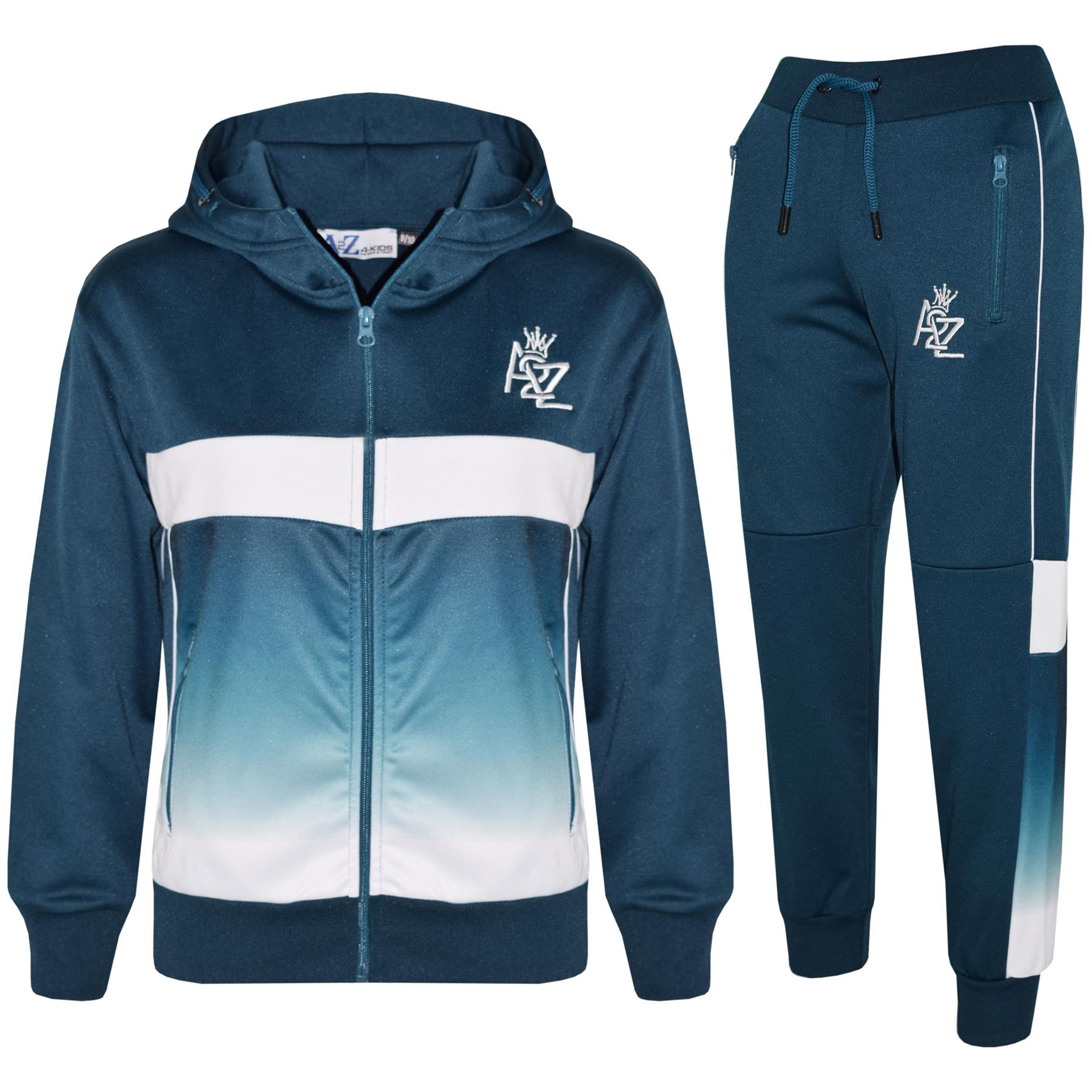 Tute da jogging bambini ragazzi ragazze A2Z sfumate sfumate verde acqua verde con cappuccio inferiore - Foto 3 di 9