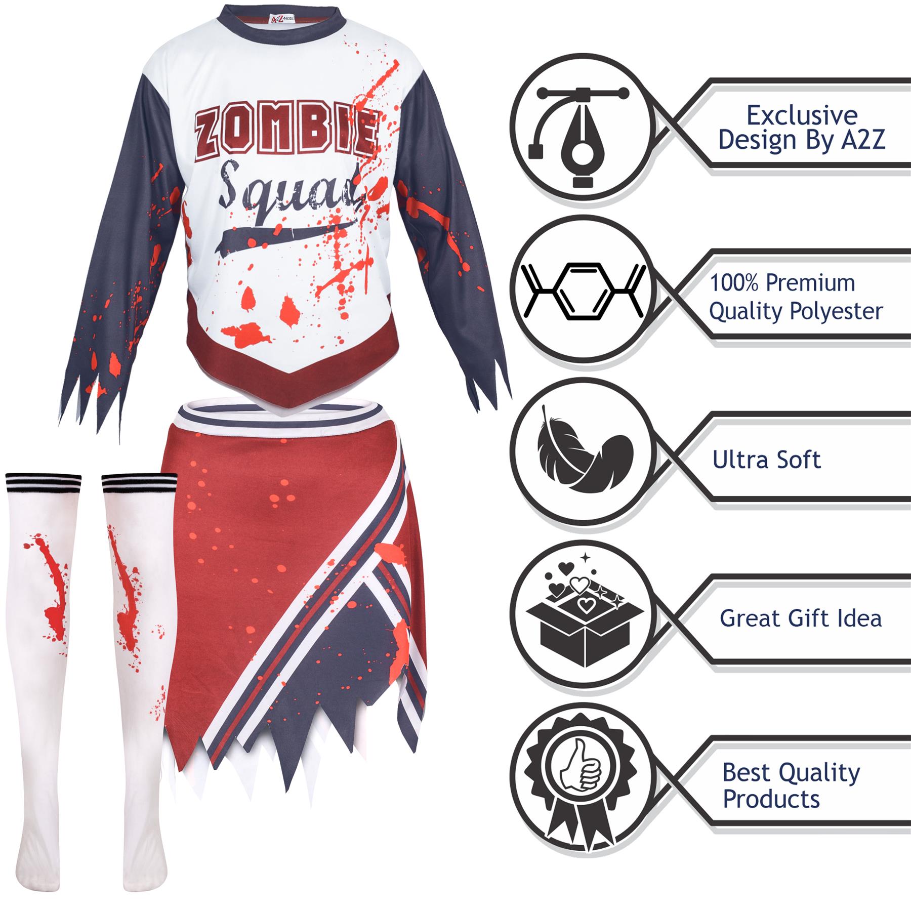 Kinder Mädchen Zombie Cheerleader Halloween Kostüm Halloween Partys Outfit - Bild 8 von 43