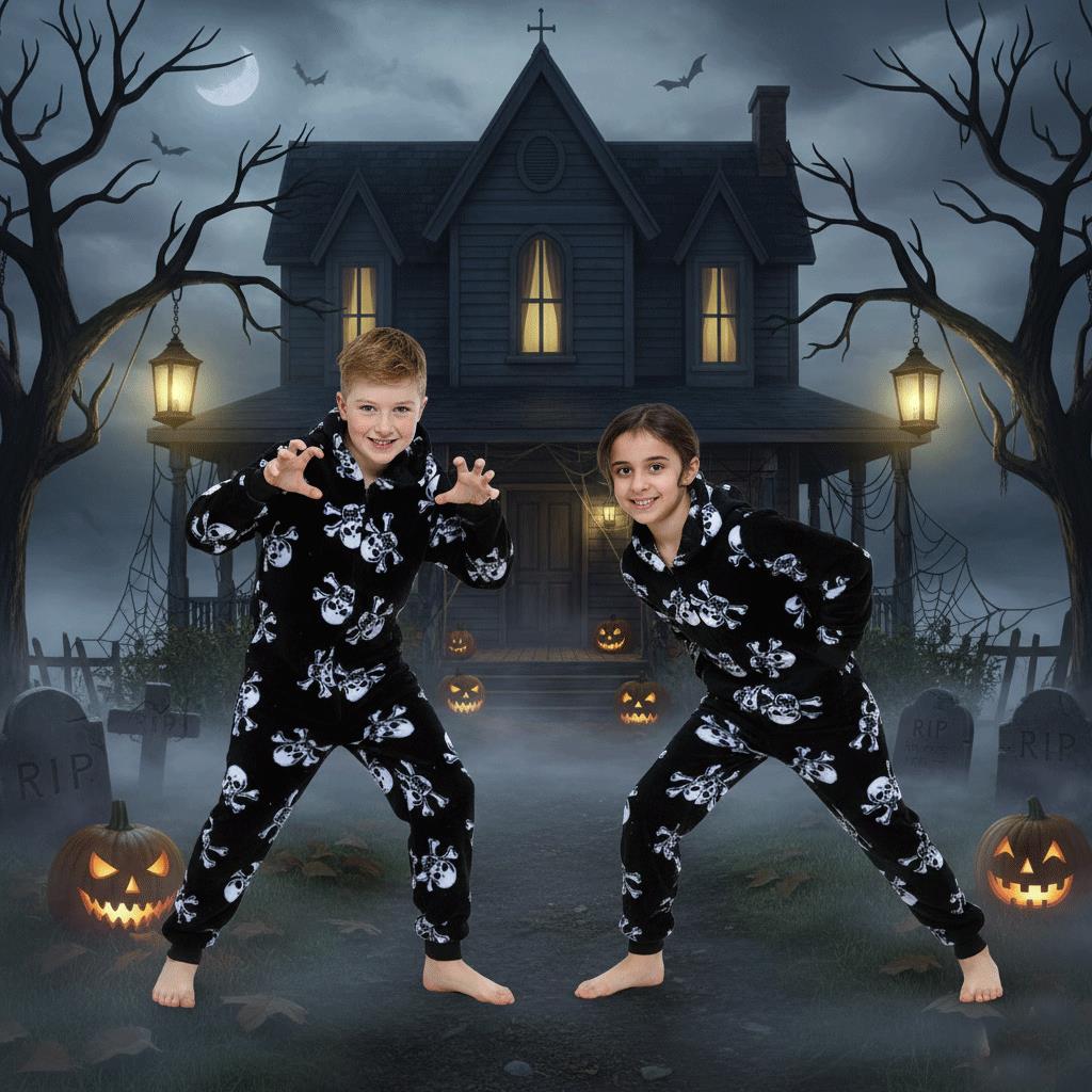 Fun Print Childrens A2Z Onesie One Piece Halloween Pyjama Set for Boys and Girls - Picture 14 of 18