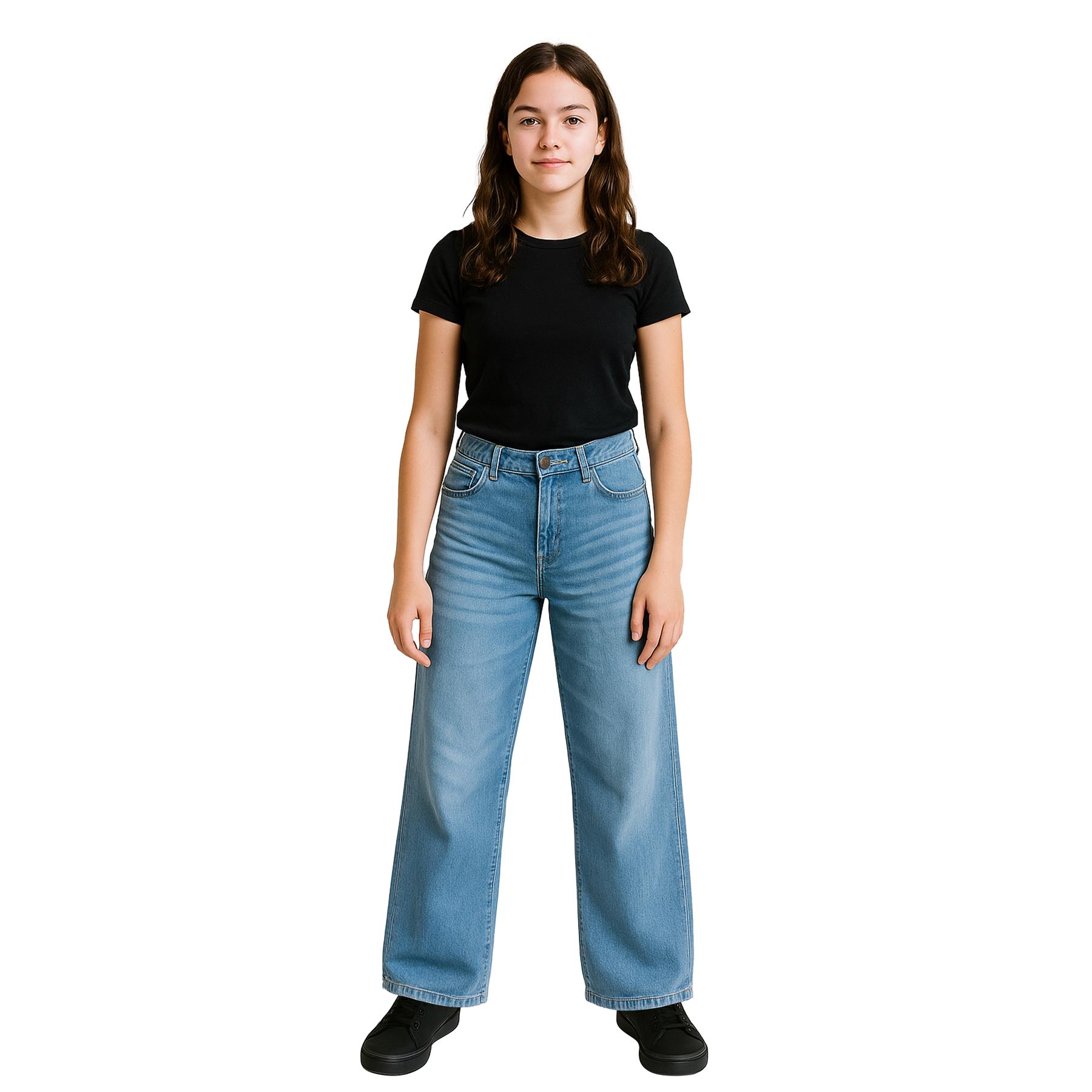 Kids Girls Relaxed Baggy Palazzo Jeans For Teens Flare Stretchy Denim Jeans - Picture 11 of 23