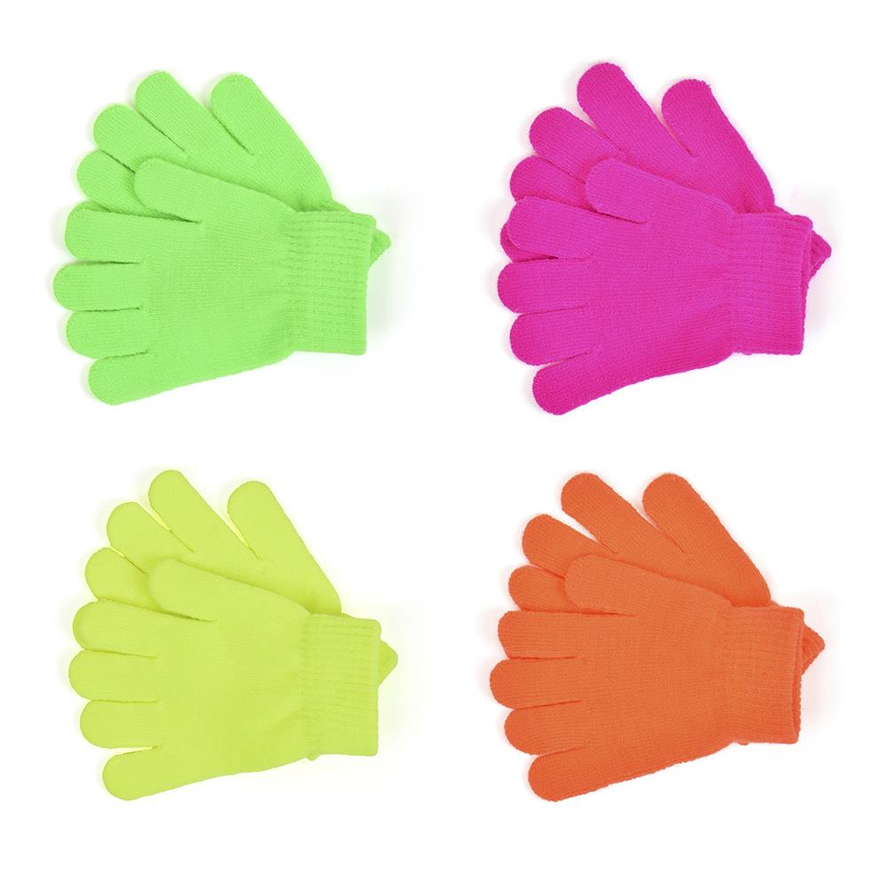 Kids 4 Pack Gloves Winter Warm Thermal Neon Magic Gloves One Size Fit Mitten - Picture 2 of 6