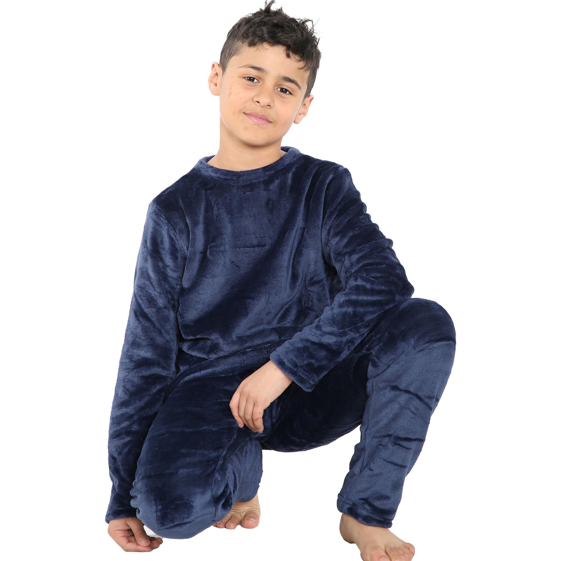 Kids Childrens Warm Fleece Pyjamas For Boys & Girls Sleepover 2 Piece Gift Set - Picture 22 of 32