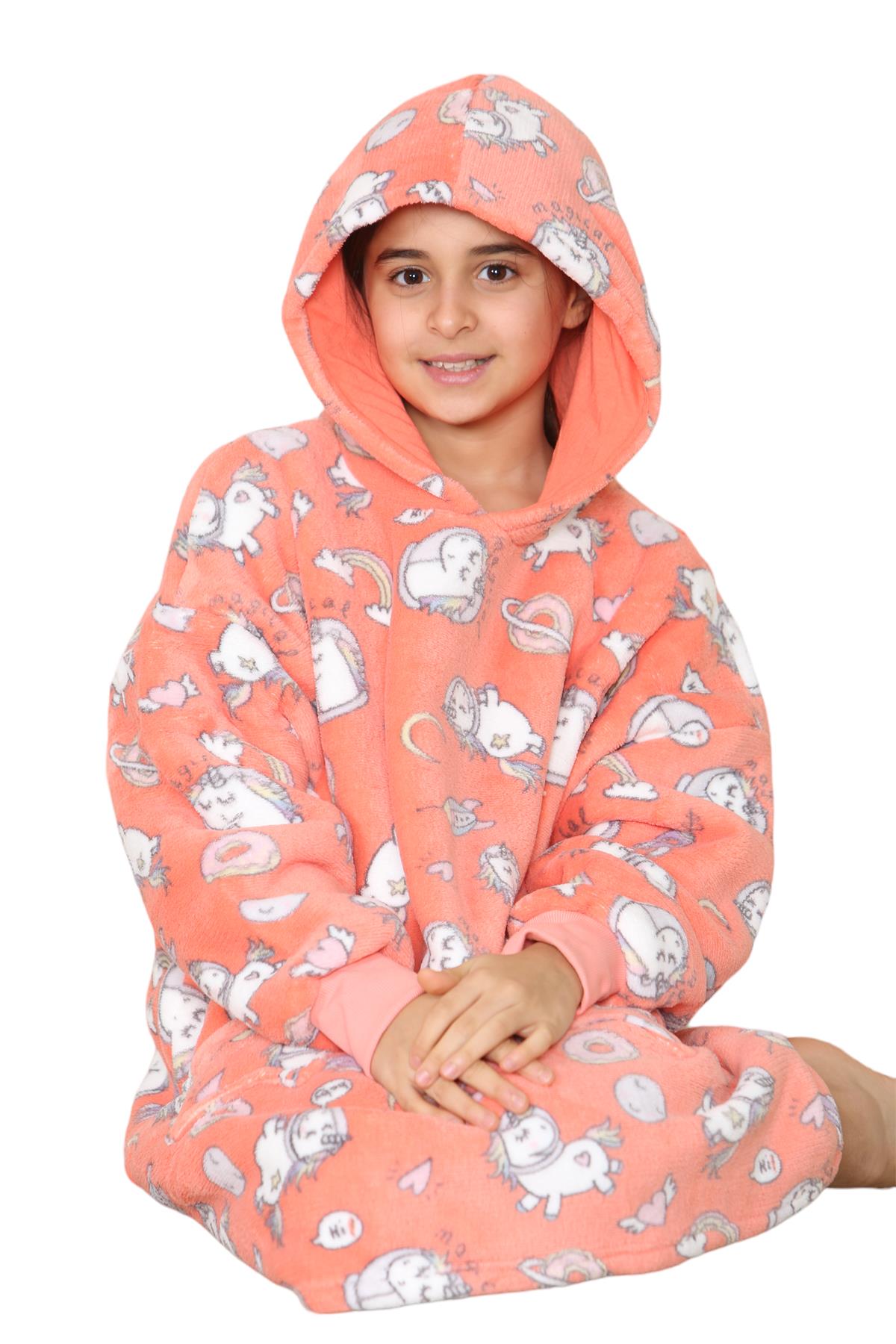 Kinder Mädchen Jungen Ultra Soft Oversized Hoodie Kuschel Plüsch Sherpa Fleece Futter - Bild 57 von 63