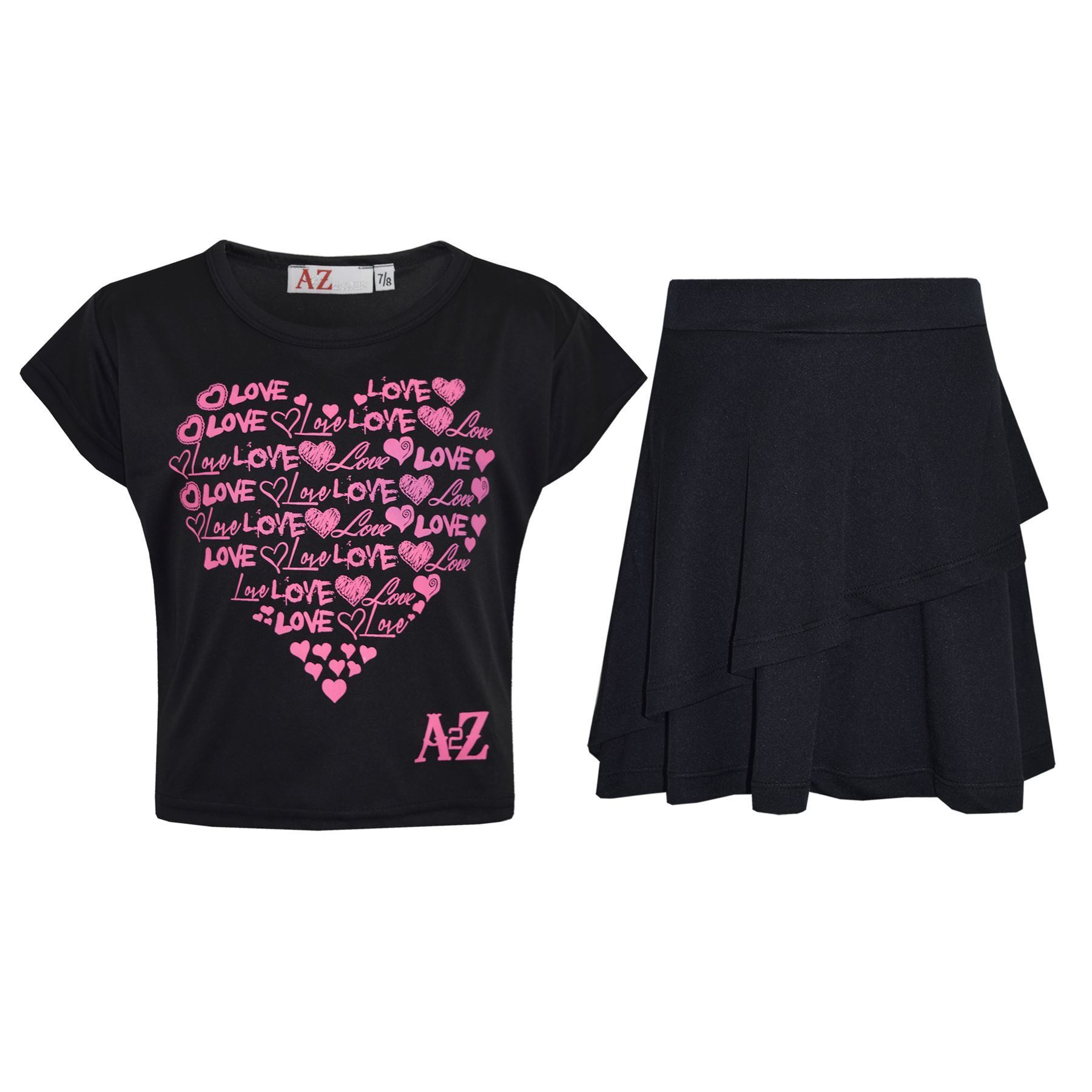 Kids Girls Crop Top And Fril Skirt Trendy Stylish Crew Neck Skater Skirt Set - Picture 23 of 41