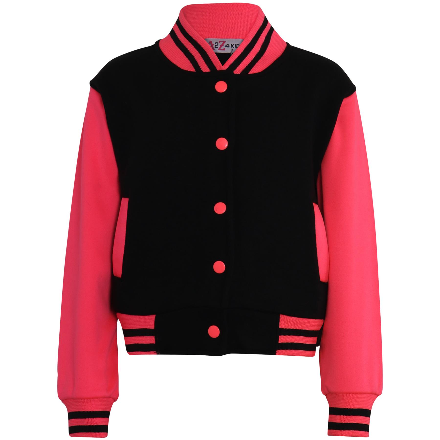 Kids B.B Plain Jacket Varsity Style Long Sleeve Coat Girls Boys Age 2-13 Years - Picture 33 of 106