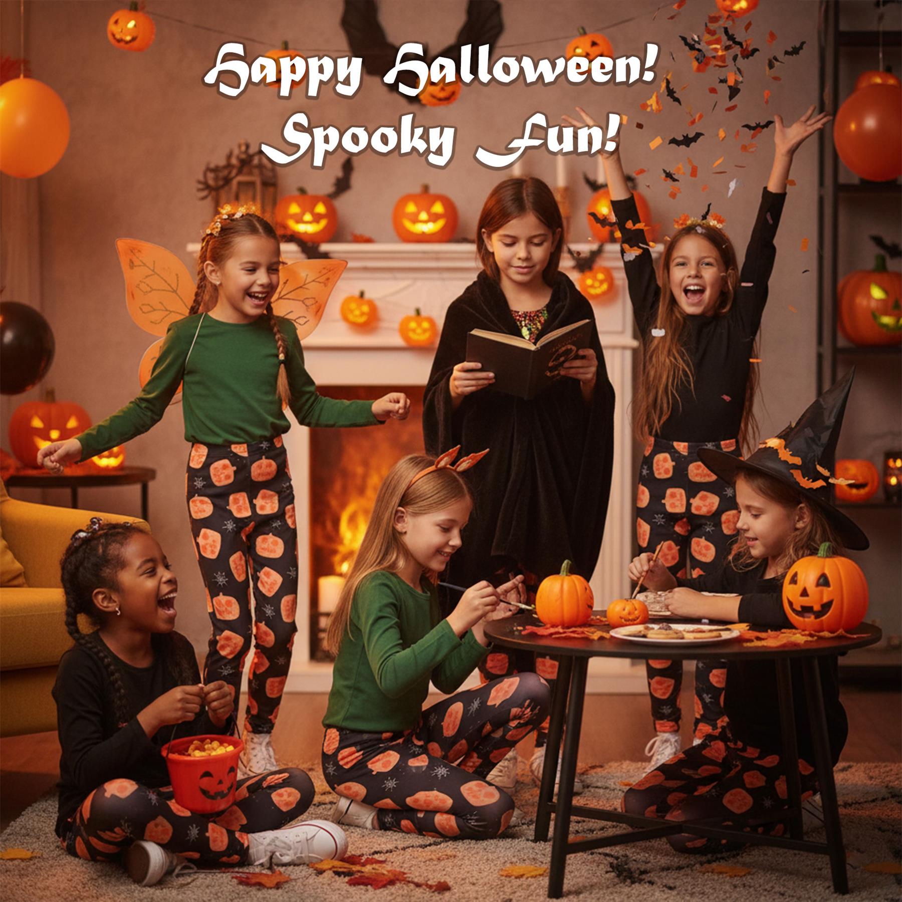 Dzieci Dziewczęce Legging Dynie Nadruk Miękki komfort Rozciągliwe Halloween Impreza Legginsy - Zdjęcie 8 z 10