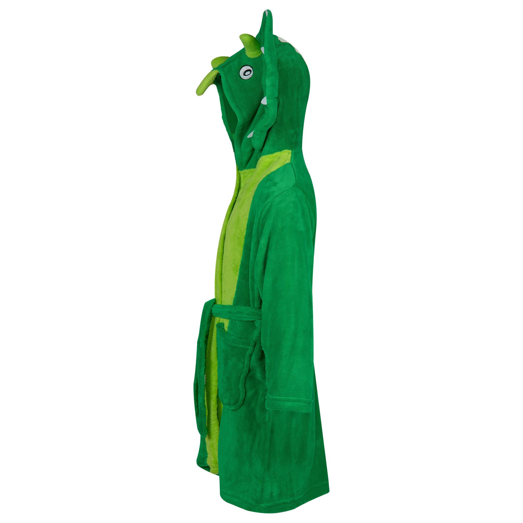 Kids Bathrobe Animal Face Nightgown Kids Dinosaur hooded Towelling Dressing Gown - Picture 4 of 5