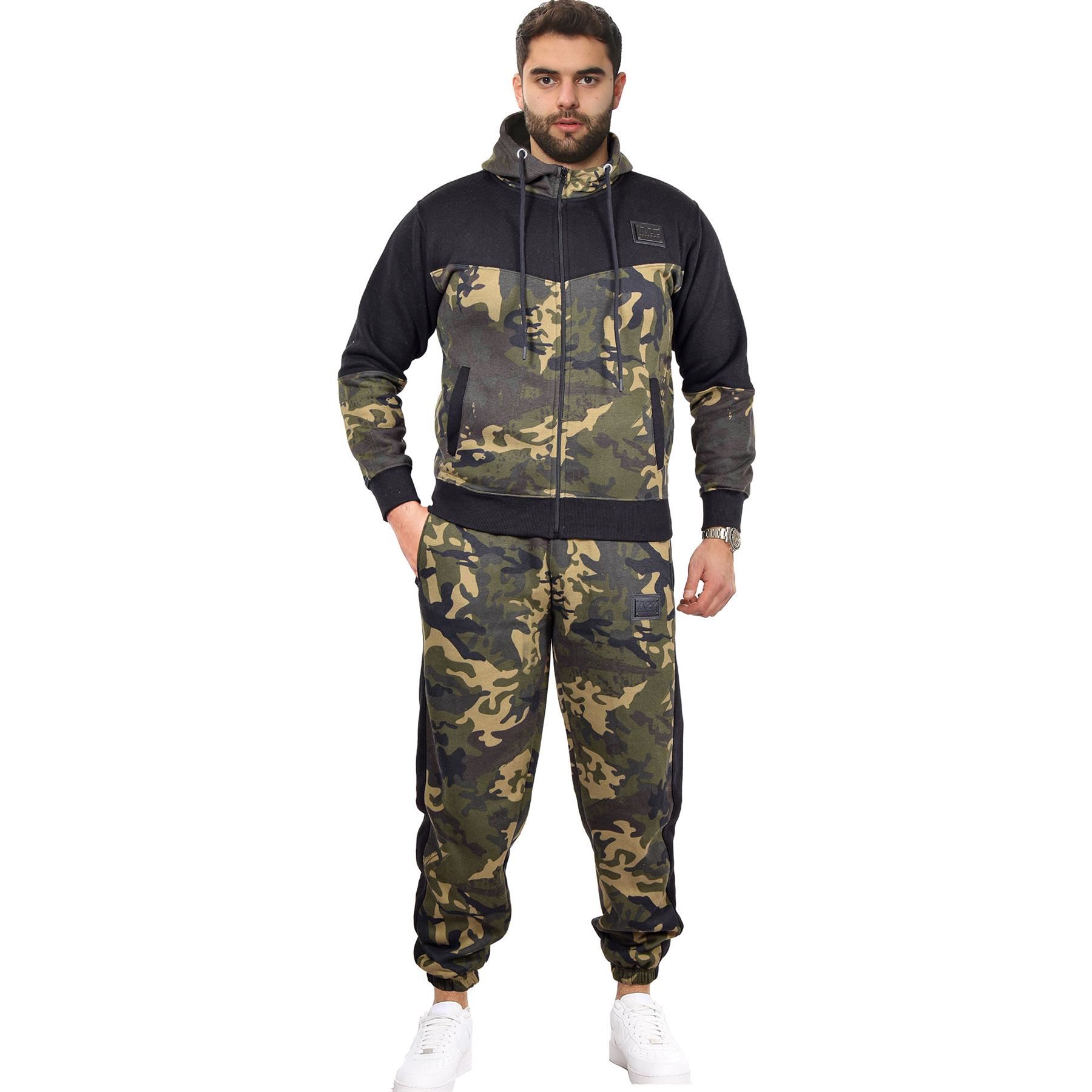 Mens Tracksuit Camouflage Hoodie Sweatpants Gents Gym Exercise Adults Fashion