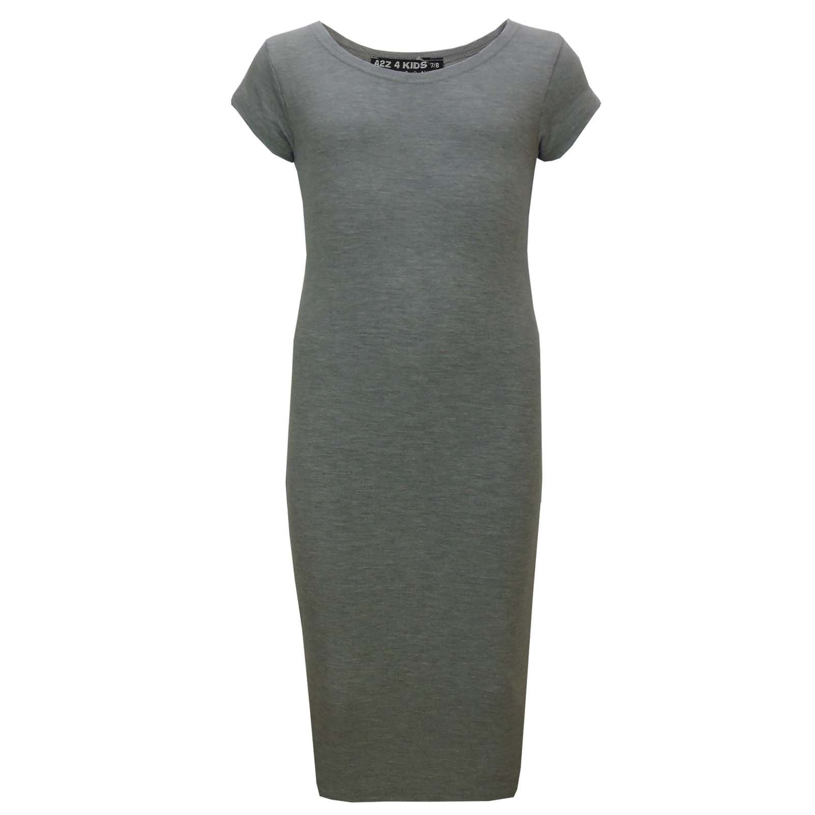 A2Z 4 Kids Girls Bodycon Plain Midi Dress Short Sleeve Dresses Party Costume - Picture 10 of 23
