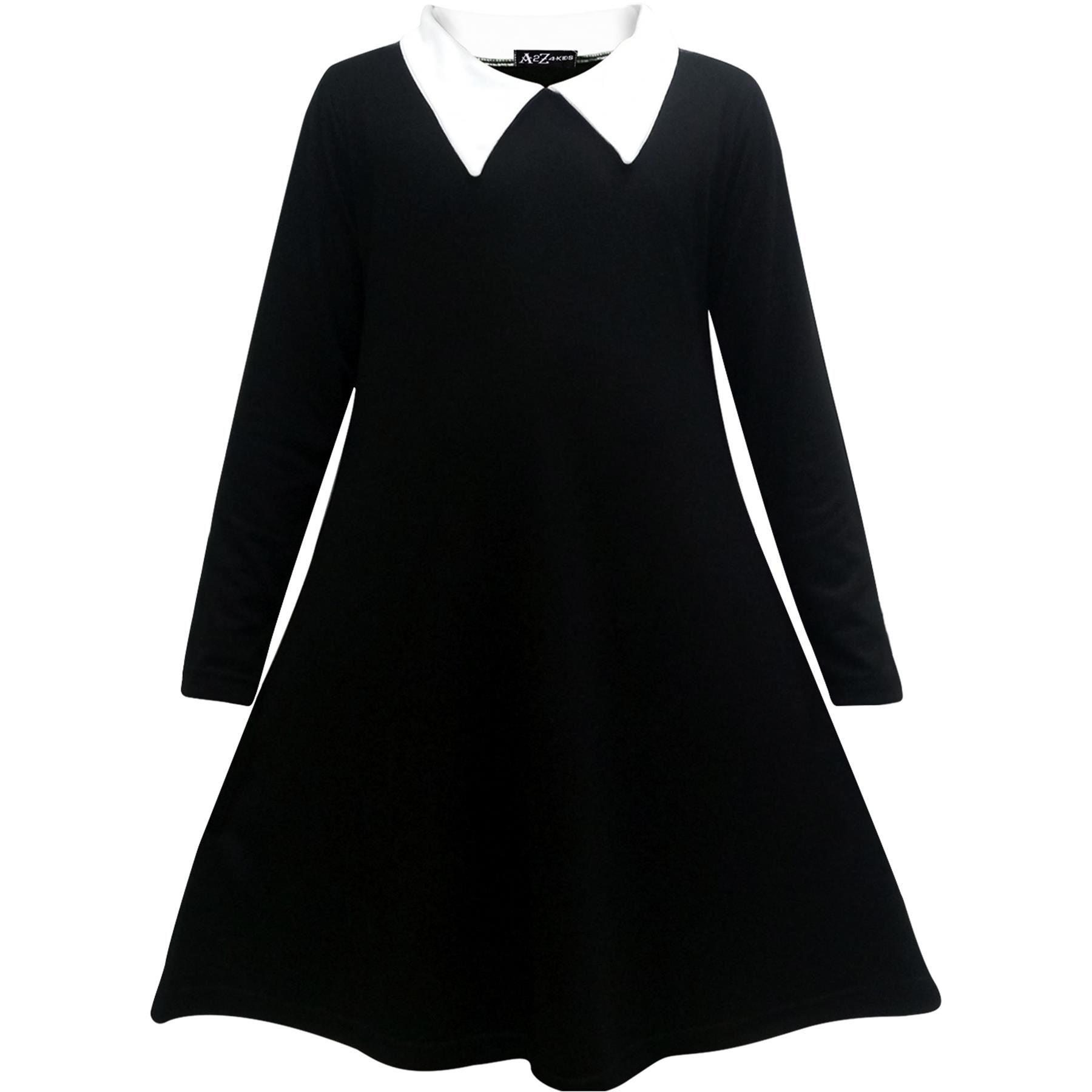 Kids Girls Halloween Swing Dress Peter Pan Collar Flared Skater Dresses 5-13Y - Picture 4 of 25