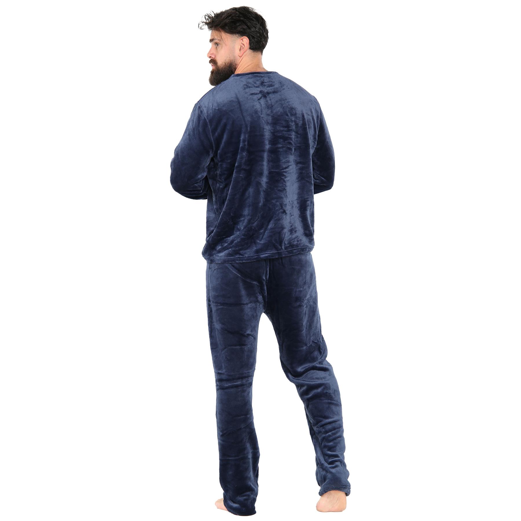 Mens Pyjamas Soft Warm Fleece Adults Crew Neck Pyjamas 2 Piece Gift Set For Mens - Picture 22 of 25