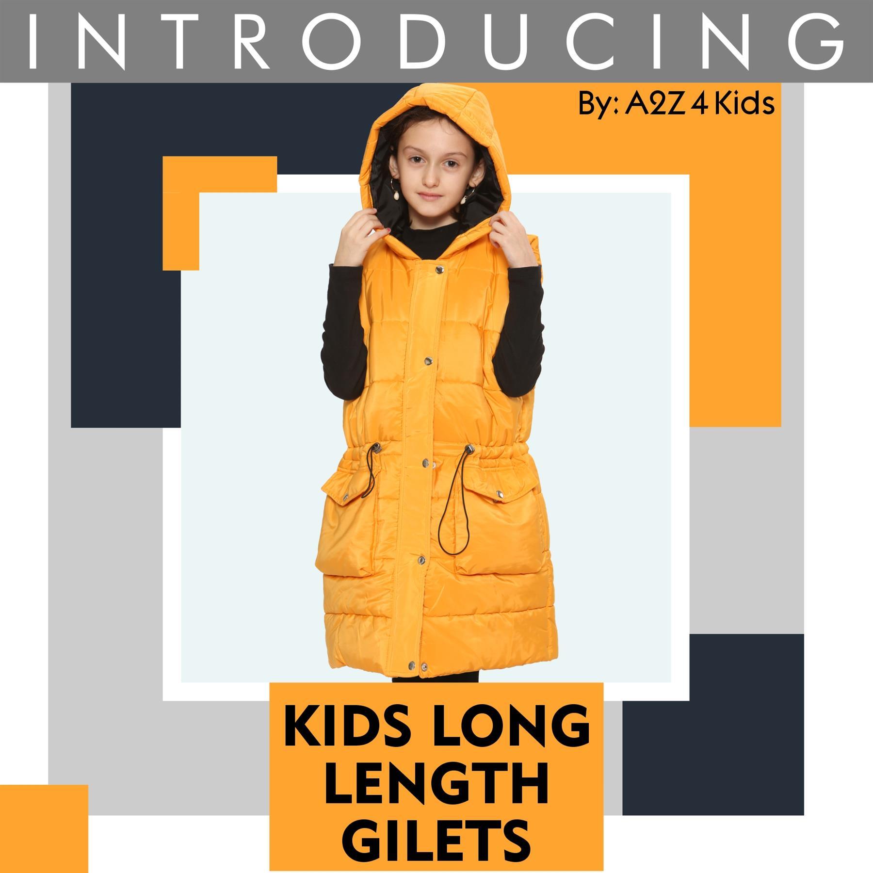 Kids Girls Oversized Mustard Gilet Long Line Jacket Long Sleeveless Coat 7-13 Yr - Picture 9 of 11