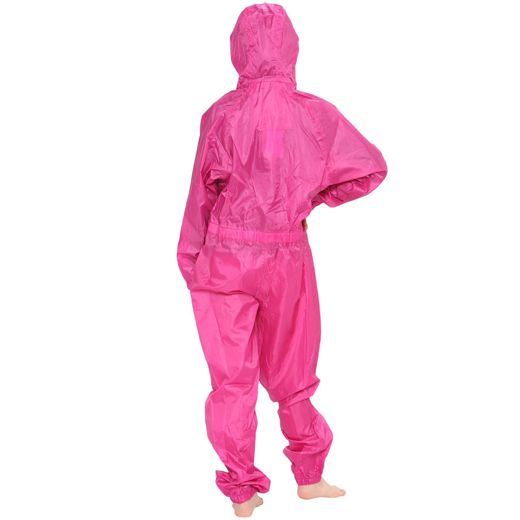 Girls Boys Raincoat Kids Pink Puddle Suit All in One Waterproof Hooded Rainsuit - Picture 4 of 8