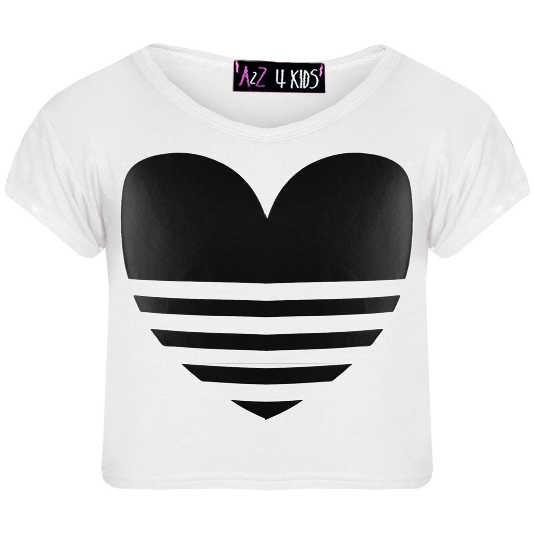 Girls Tops Kids Designer's Heart Print Crop Top & Fashion Legging Set 5-12 Years - Picture 20 of 23