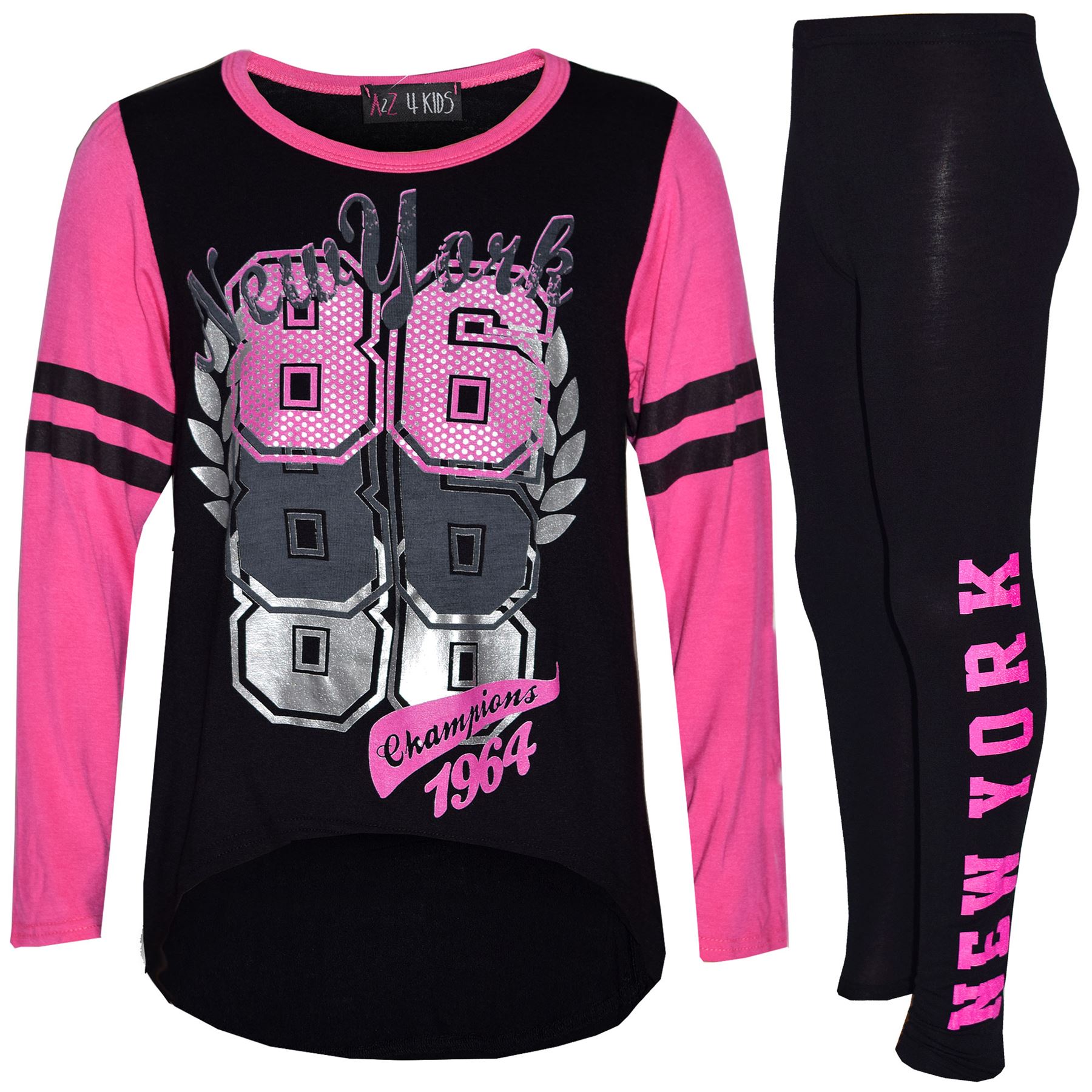 Girls Top Kids New York 86 Print Fashion Tops /& Stylish Legging Set 7-13 Years