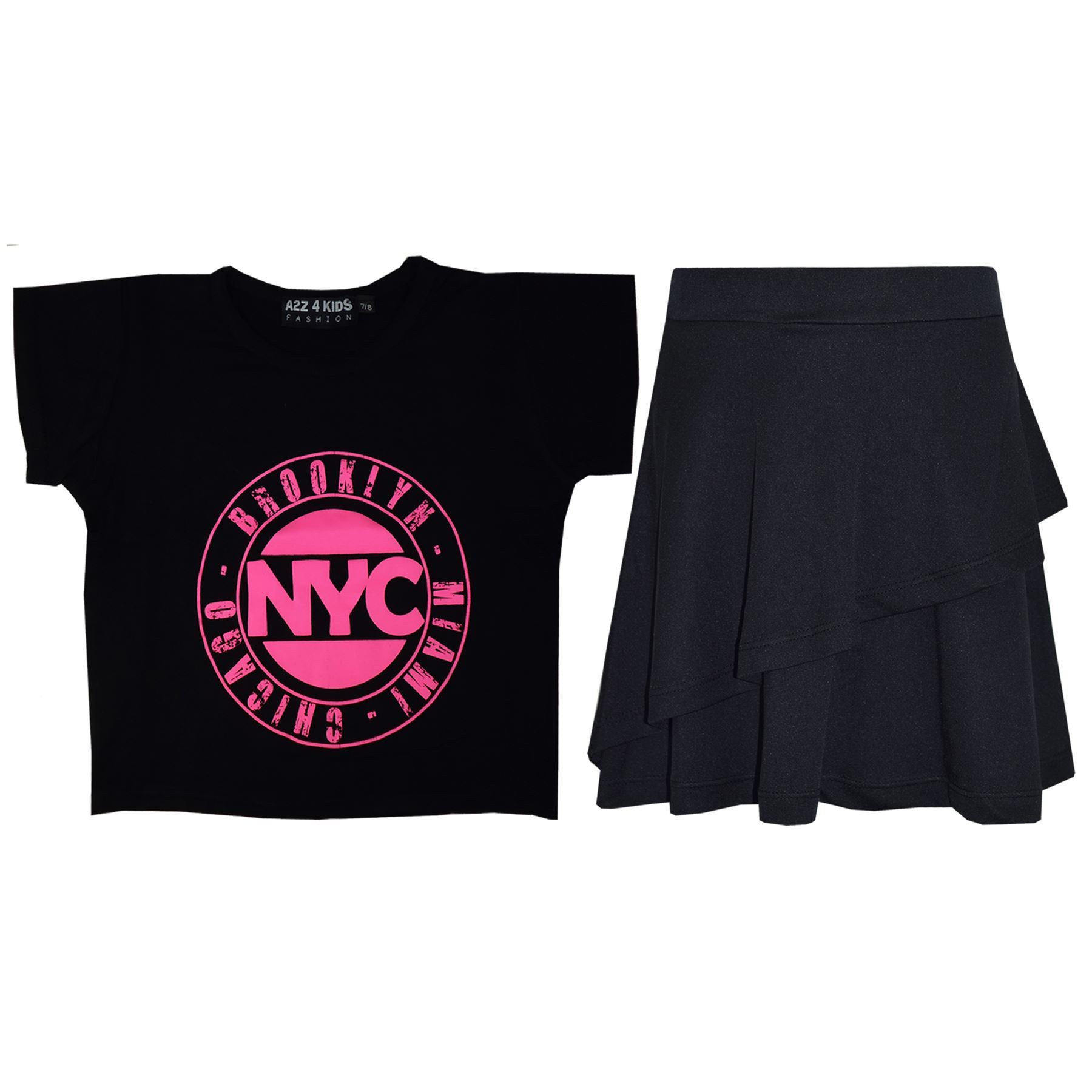 Kids Girls Crop Top And Fril Skirt Trendy Stylish Crew Neck Skater Skirt Set - Picture 29 of 41