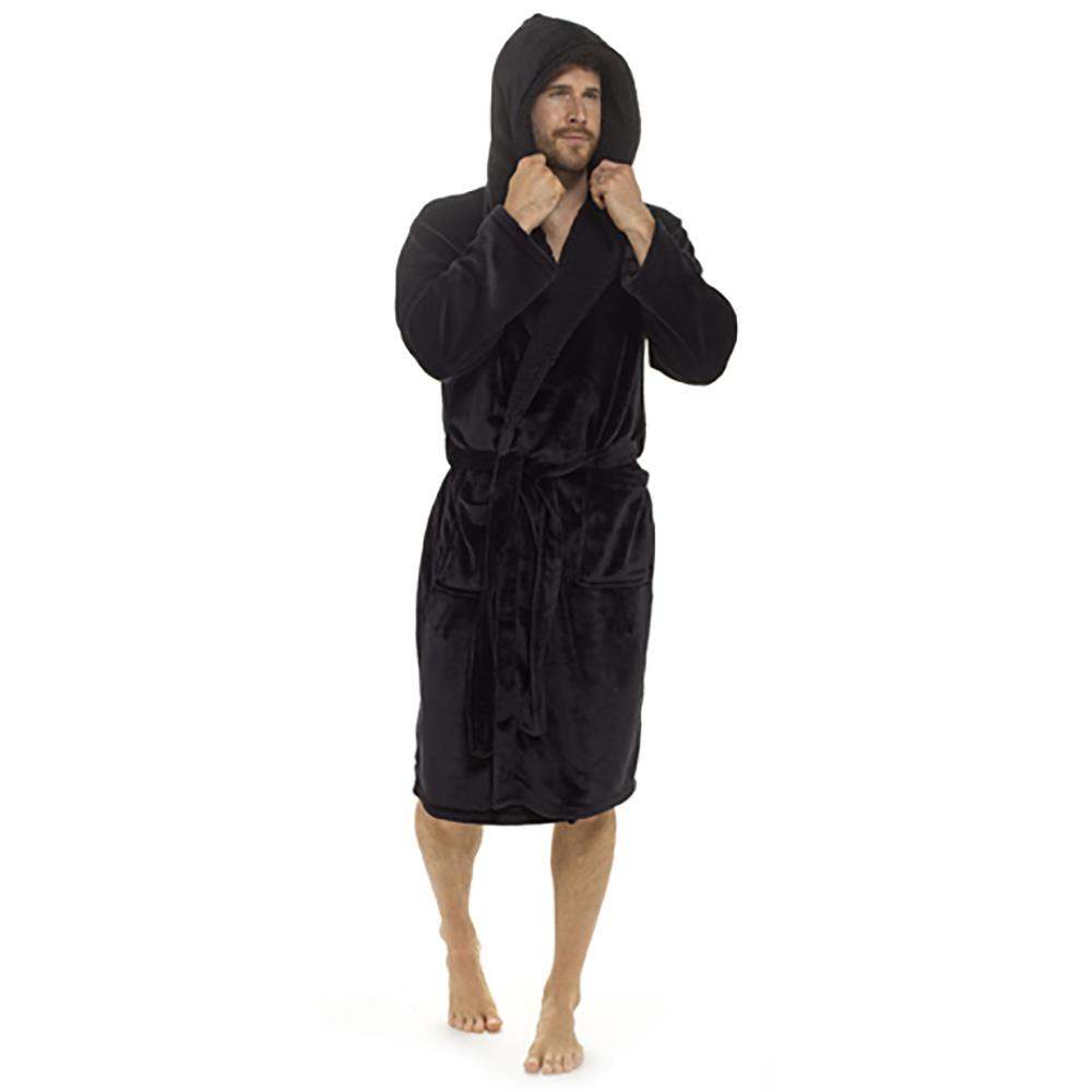 A2Z Mens Dressing Gown Super Soft Luxury Sherpa Hooded Flannel Fleece Bath Robe - Picture 3 of 8