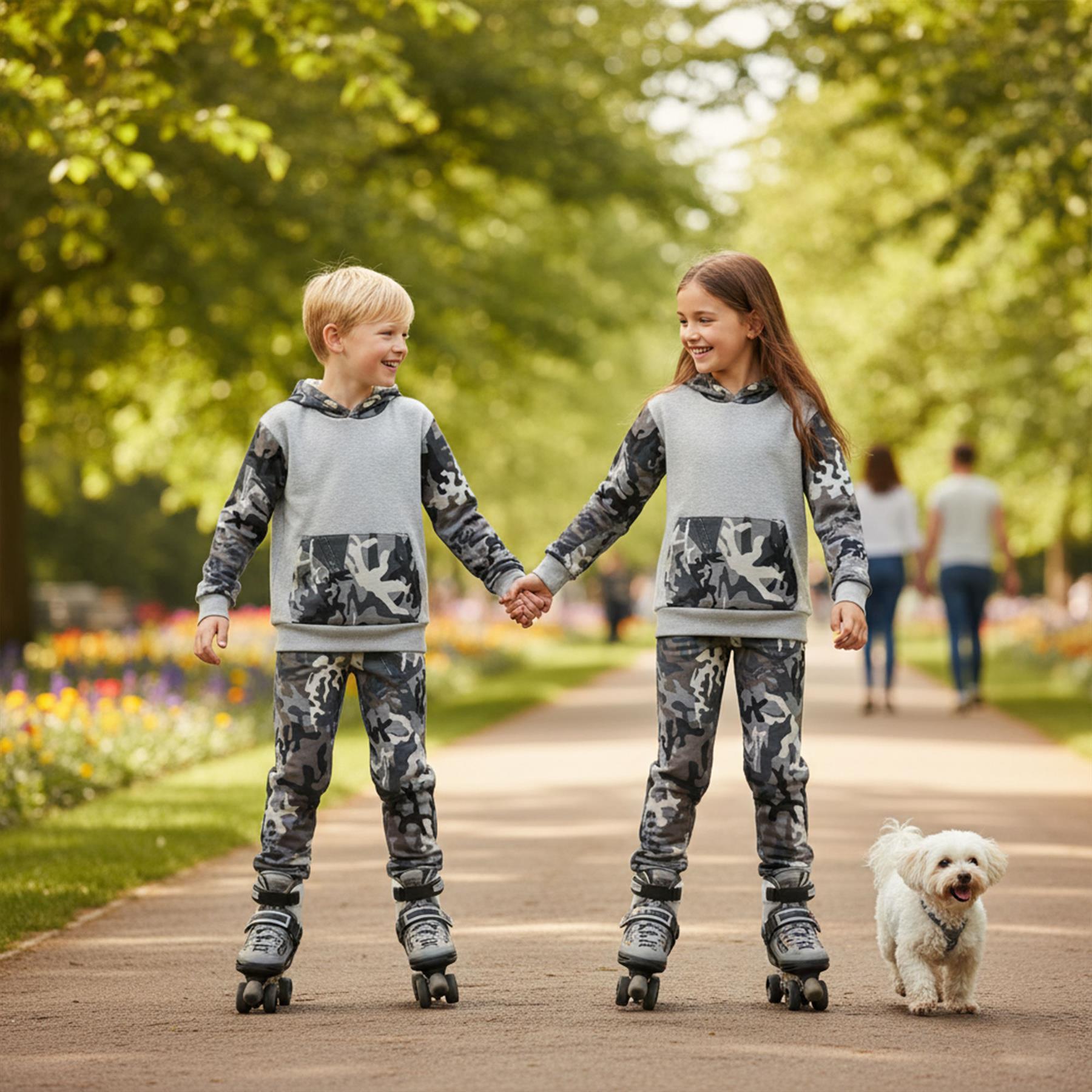 A2Z 4 Kids Boys Girls Tracksuit Camouflag Contrast Grey Hoodie Jogger Outfit Set
