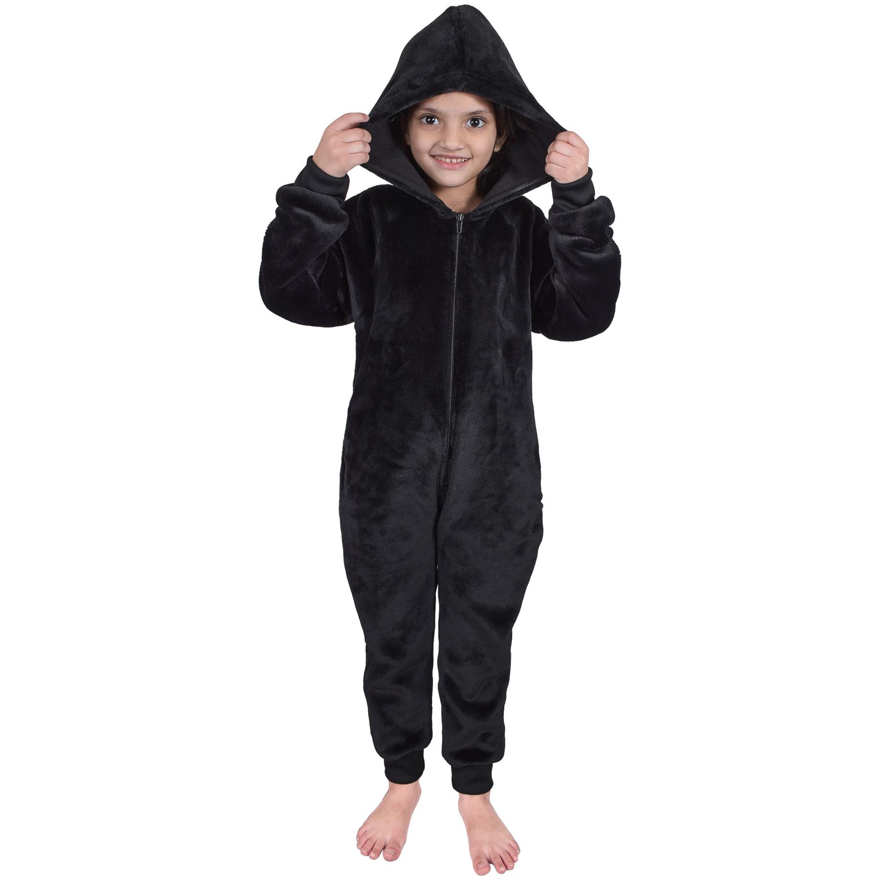 Kids Girls Boys Plain Fleece A2Z Onesie One Piece Hooded All In One Jumpsuit - Picture 2 of 27