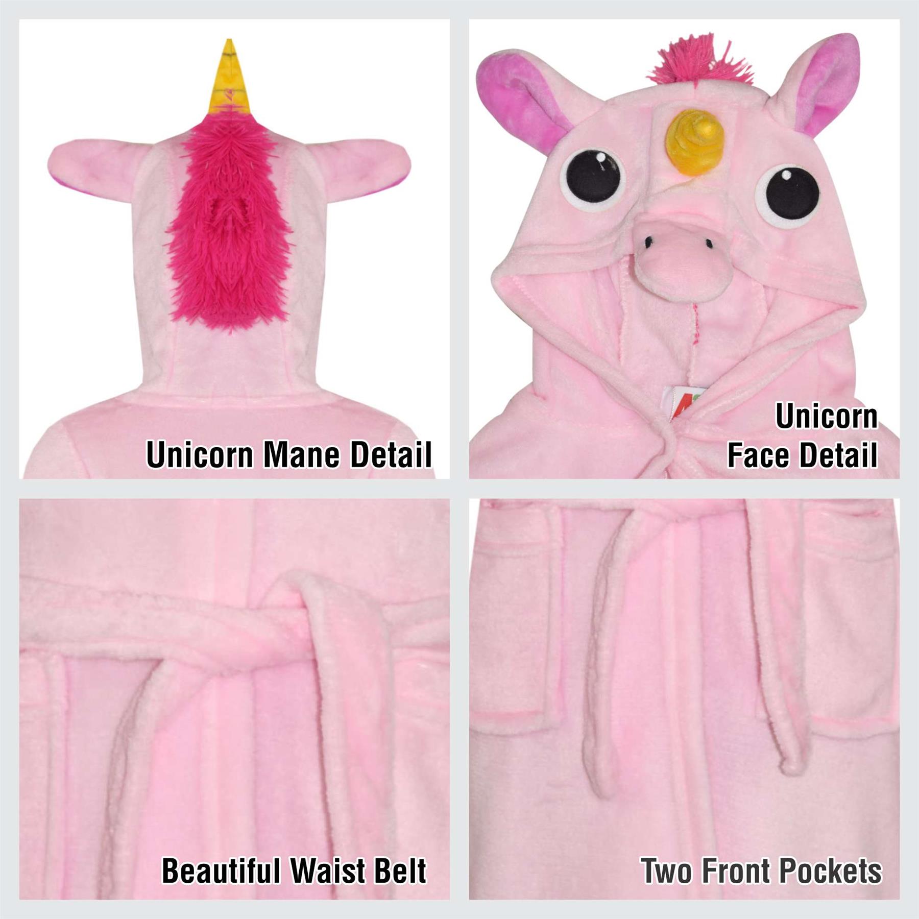 A2Z 4 Kids Super Soft 3D Animal Detail Dressing Gown Nightwear Hooded Robe 2-1 - Picture 11 of 154