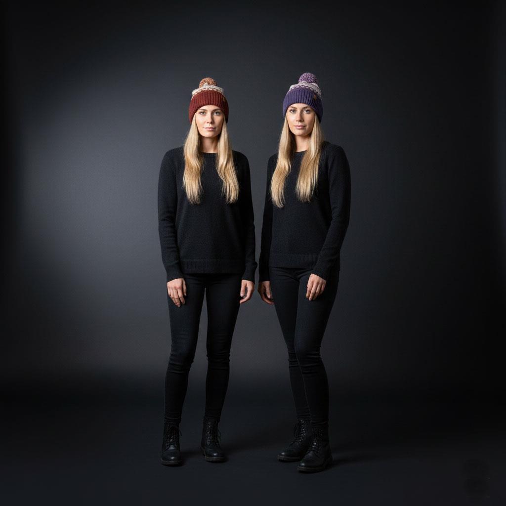 Ladies Hats Thermal Sherpa Lined Nordic Bobble Beanie Pom Pom Winter Warm Caps - Produktbild 4