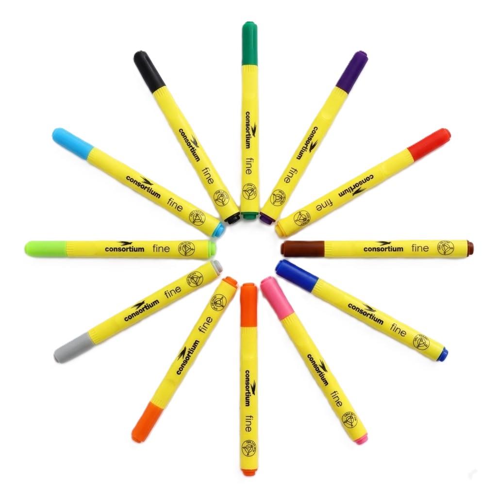 12 Pack Ultra Fine Tip Fibre Pens Assorted Colours Drawing Writing School Art