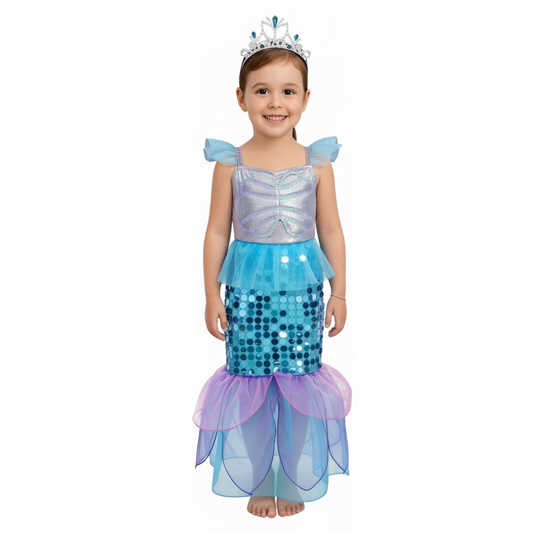 A2Z 4 Kids Girls Mermaid Halloween Costume Dress with Crown Kid Sparkly Sequin - Picture 2 of 8