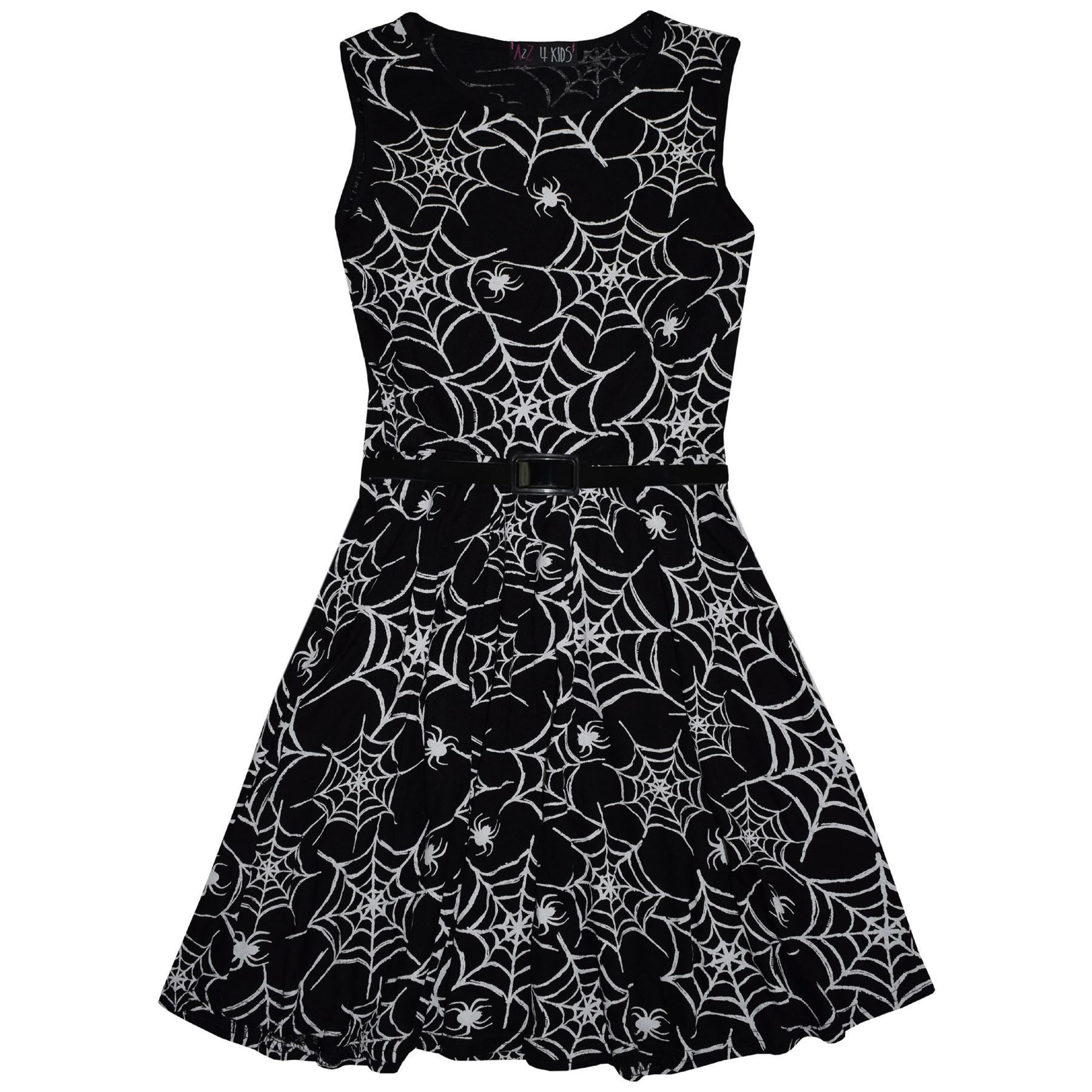 Girls Halloween Dresses Spider Web Skater Swing Dress Fancy Costume Legging - Picture 8 of 15
