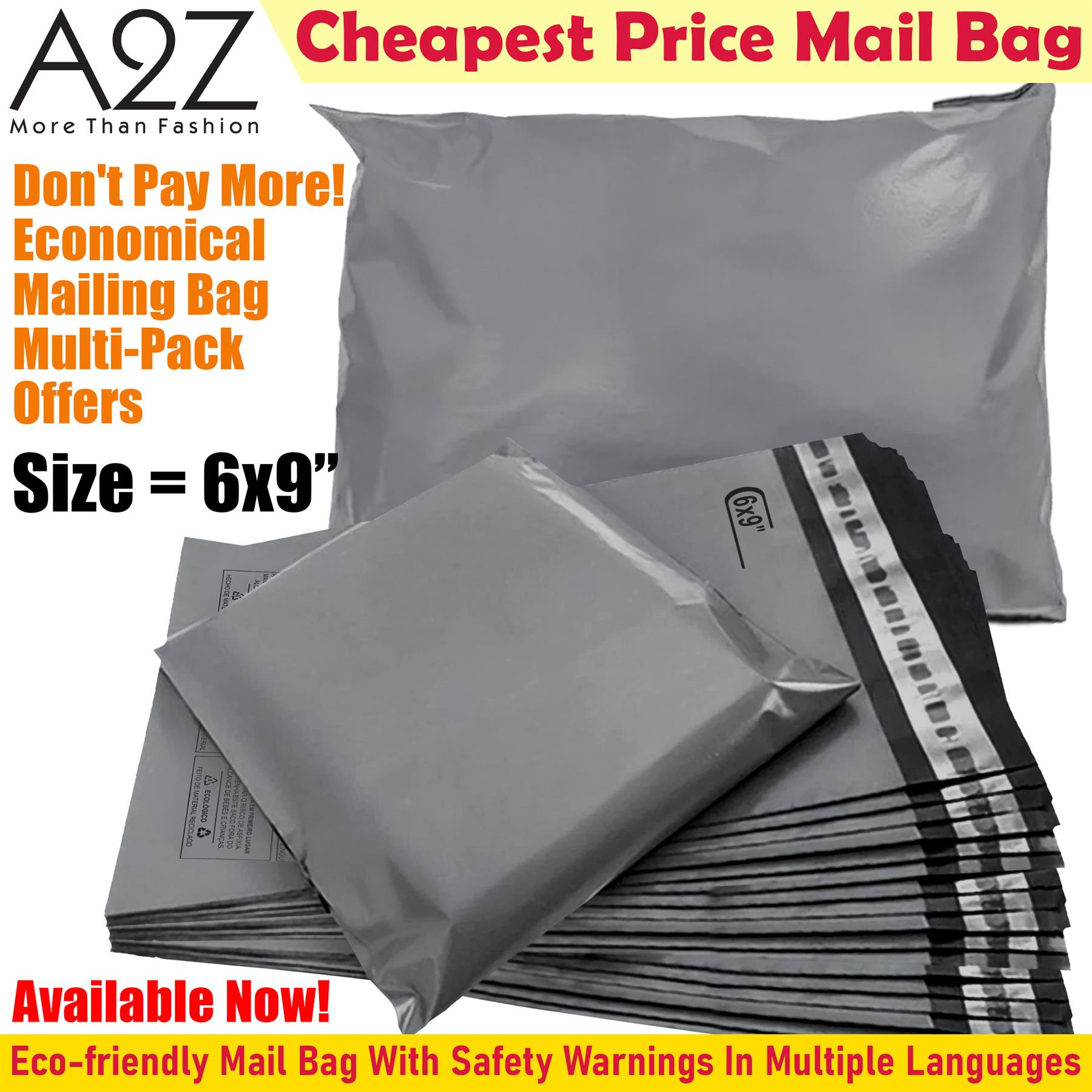 A2Z Eco-Friendly Grey Poly Mail Bag Self Seal Postal Packaging EU Safety Warning