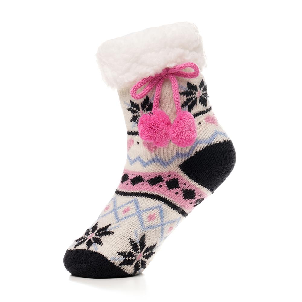 Kids Girls' Fluffy Sherpa Fleece Lining Christmas Socks with Non Slip Gripper - Picture 3 of 8