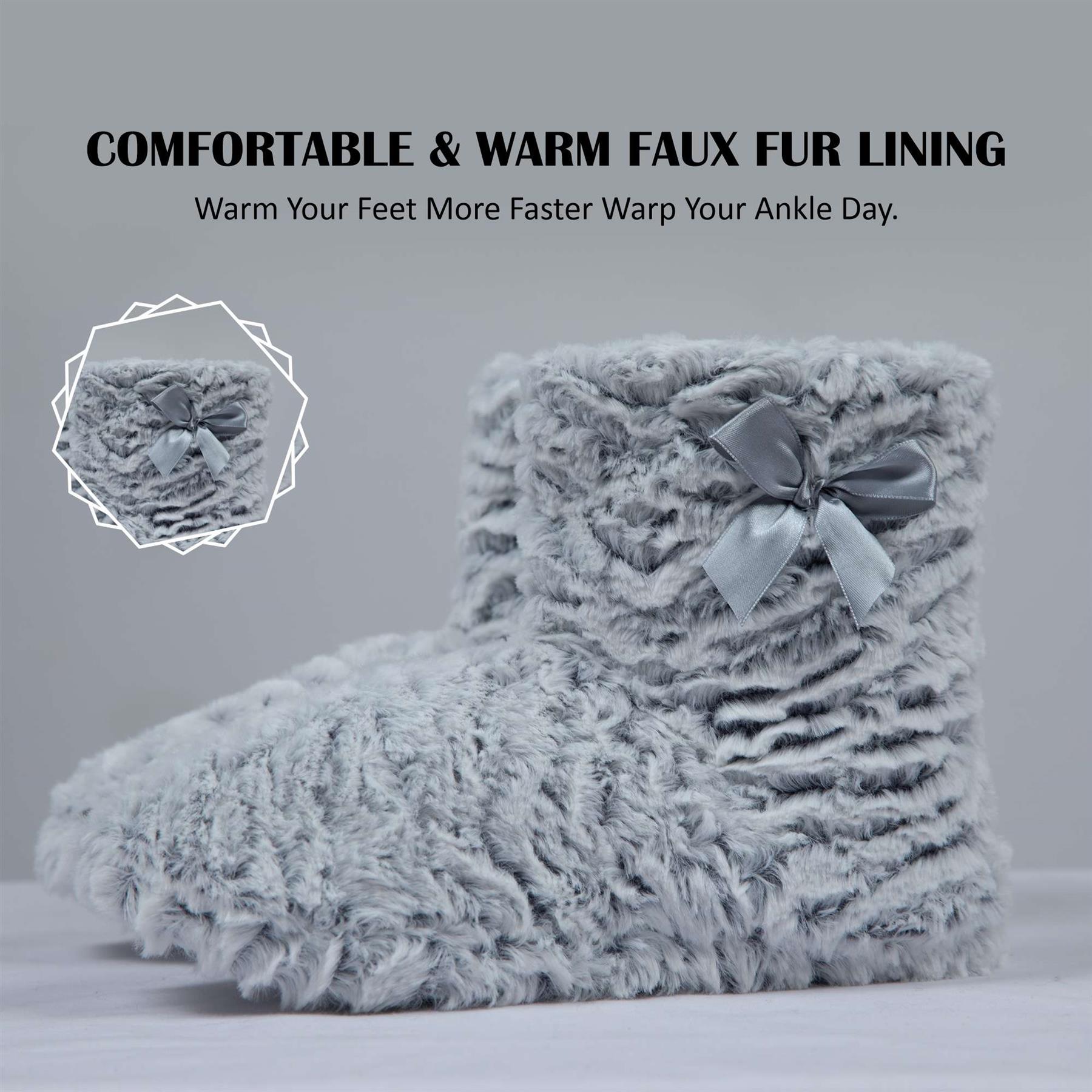 Damas Zapatilla Novedad 2 Tonos Botín Felpa Cálido Invierno Tejido Botines - Imagen 5 de 7