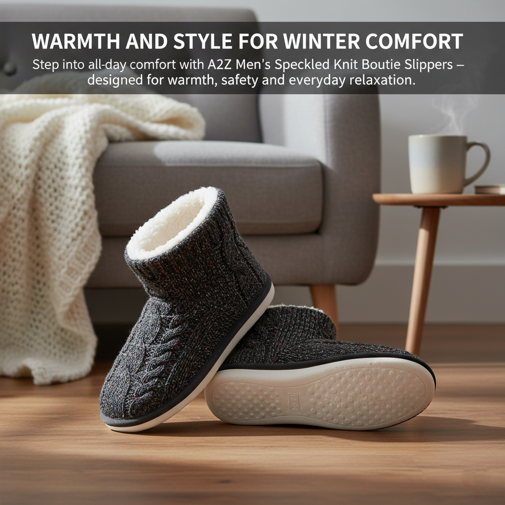 Zapatillas botín de punto moteado A2Z para hombre cálidas forradas de felpa interiores antideslizantes - Imagen 3 de 8