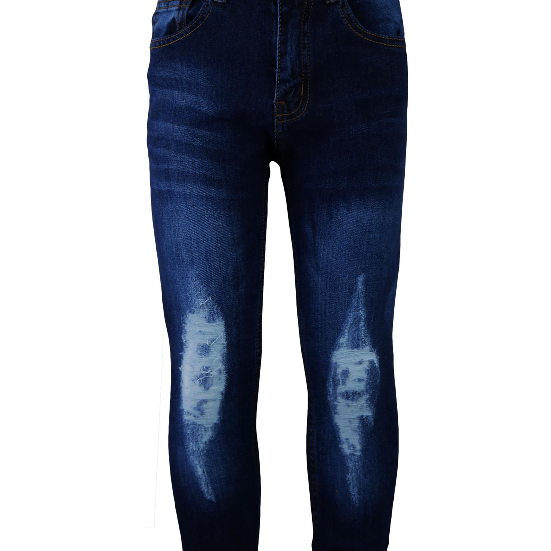 Kids Boys Stretchy Jeans Knee Ripped Denim Skinny Bikers Pants Slim
