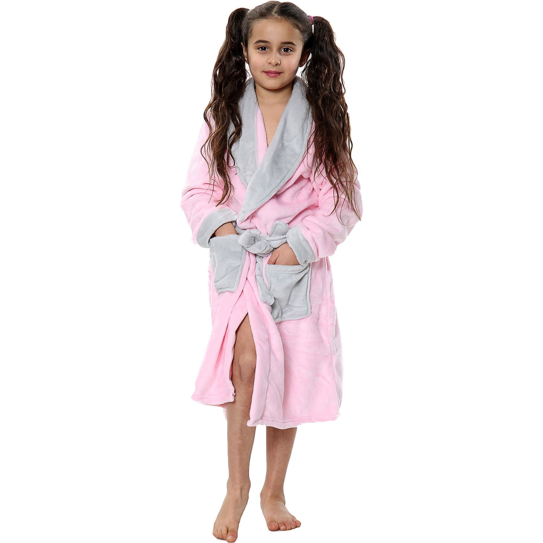 Kids Girls Boys Bathrobe Designer Plain Dressing Gown Night Lounge Wear