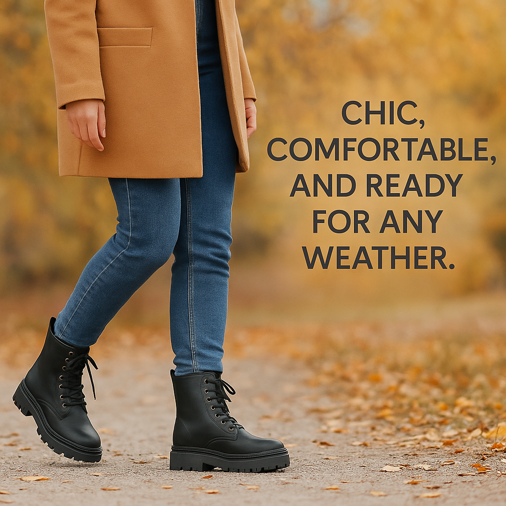 A2Z Damen Schnürstiefel klobig Kampfstiefel stilvoll schwarz PU Knöchelschuhe - Bild 6 von 8