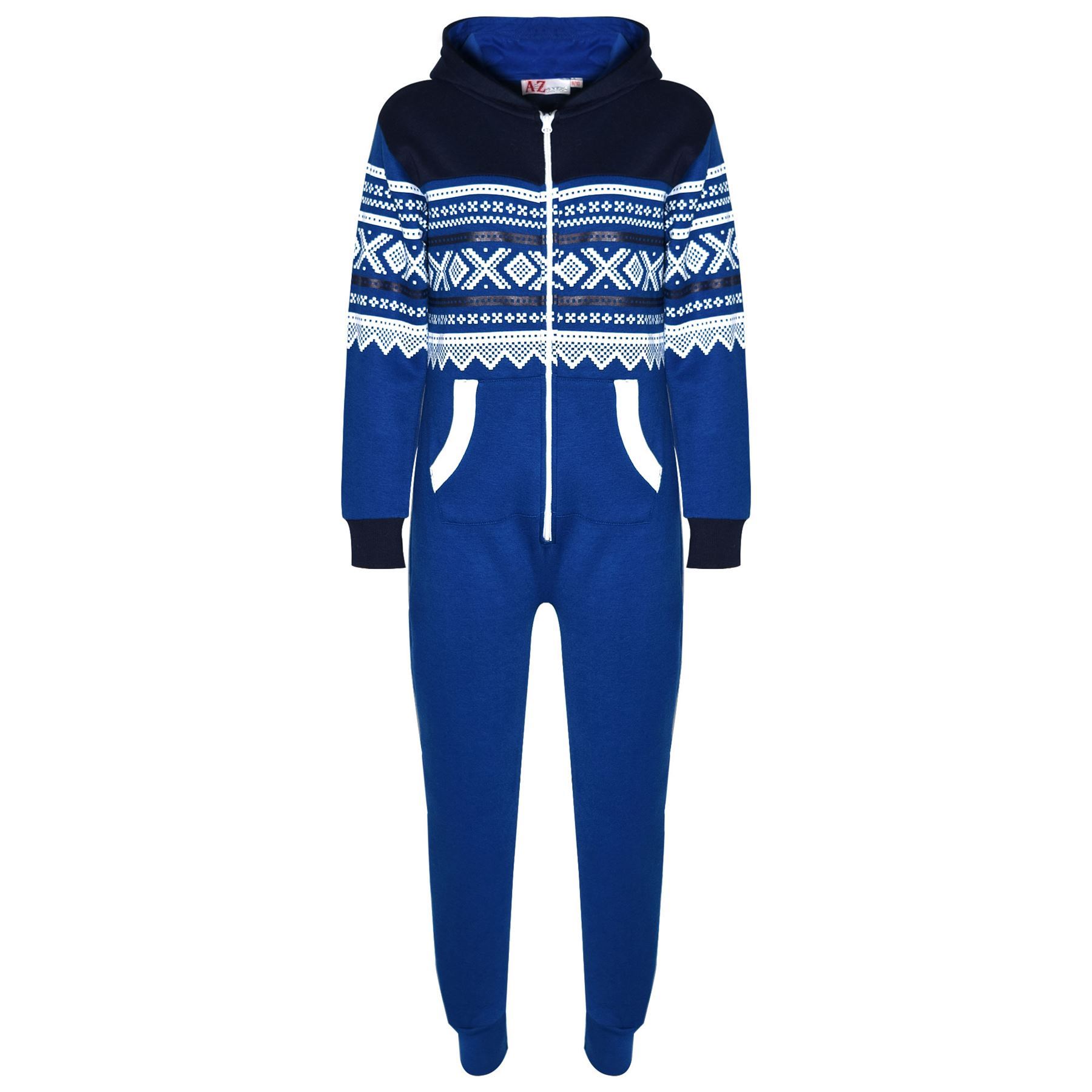 Kids Girls Boys Aztec Snowflake Print Hooded A2Z Onesie One Piece Jumpsuit - Picture 11 of 14