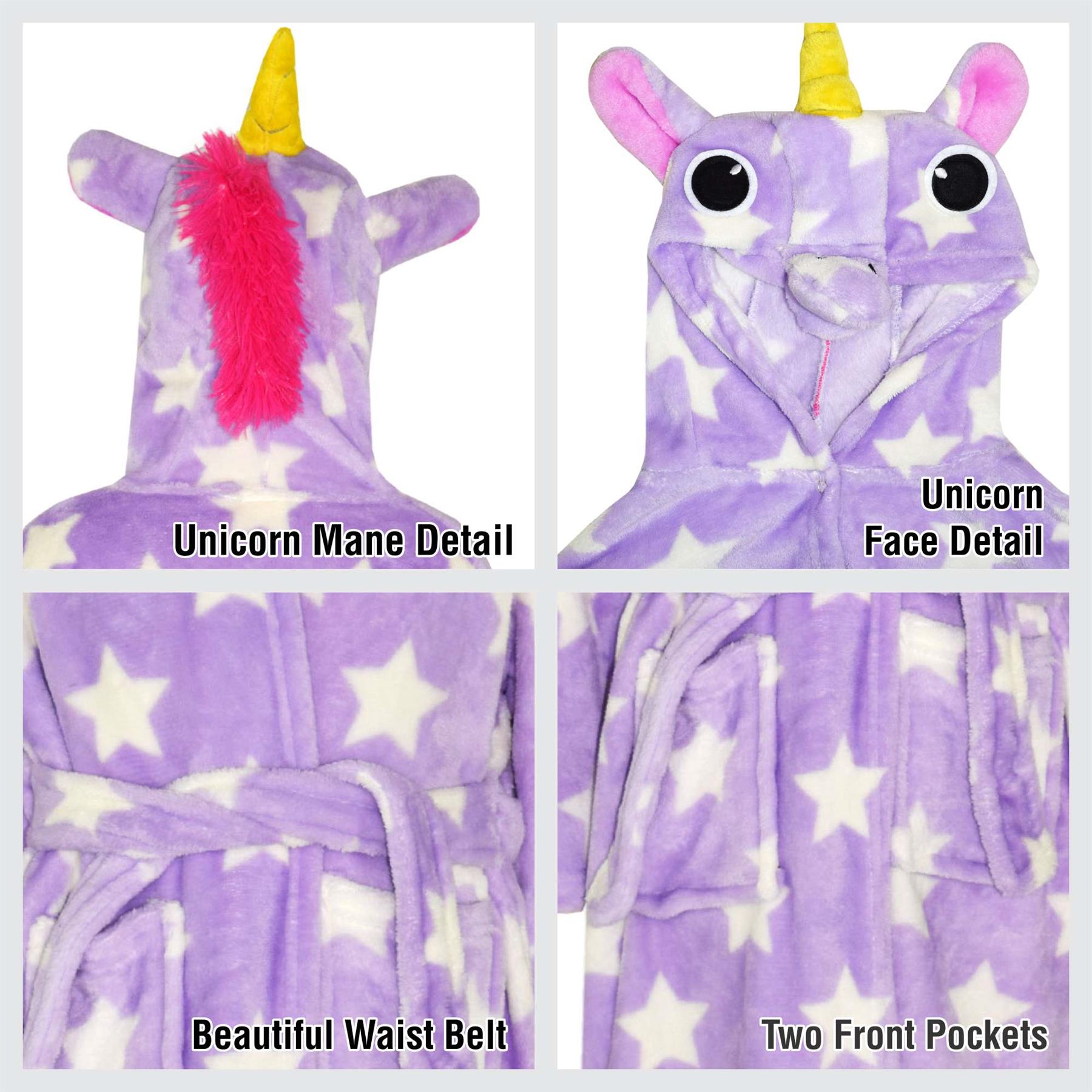 A2Z 4 Kids Super Soft 3D Animal Detail Dressing Gown Nightwear Hooded Robe 2-1 - Picture 58 of 154