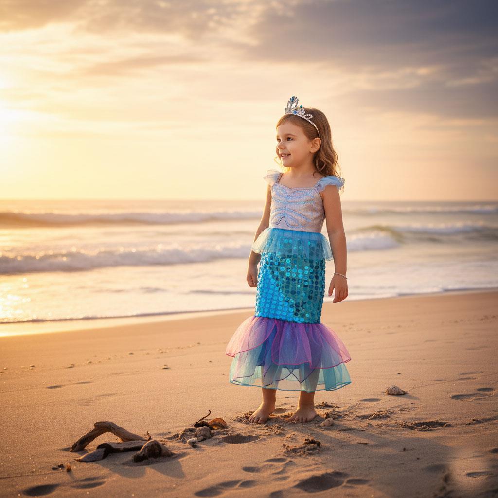 A2Z 4 Kids Girls Mermaid Halloween Costume Dress with Crown Kid Sparkly Sequin - Picture 3 of 8